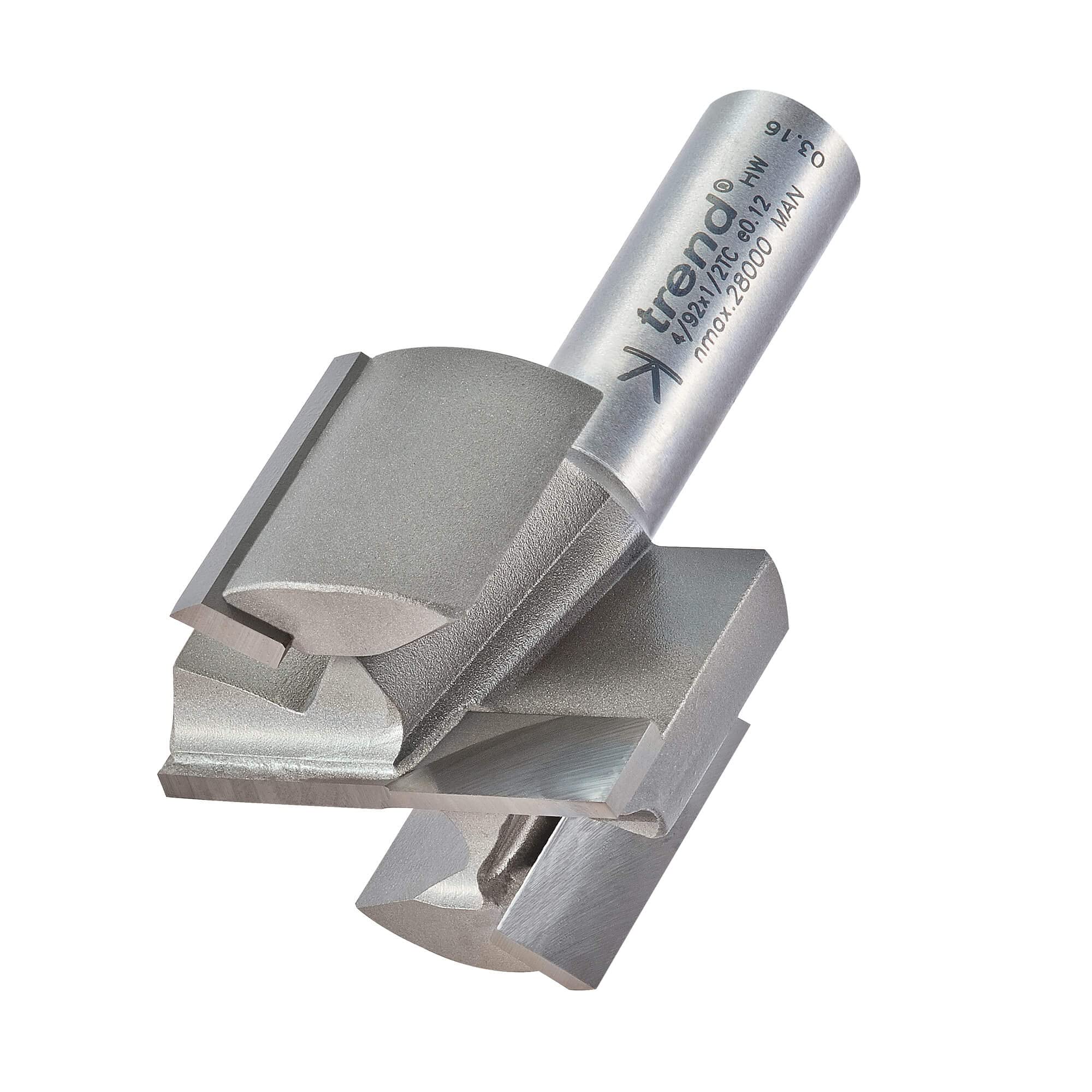 Trend Professional Two Flute Router Cutter, 1/2 Inch Shank, 40mm Cut Diameter & 25mm Cut Length, Tungsten Carbide Tipped, 4/92X1/2TC