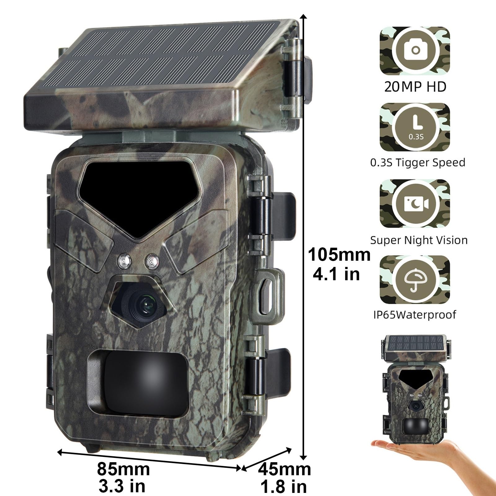 Solar Outdoor Camera Solar Energy Trail Camera 24MP 1296MP Wildlife