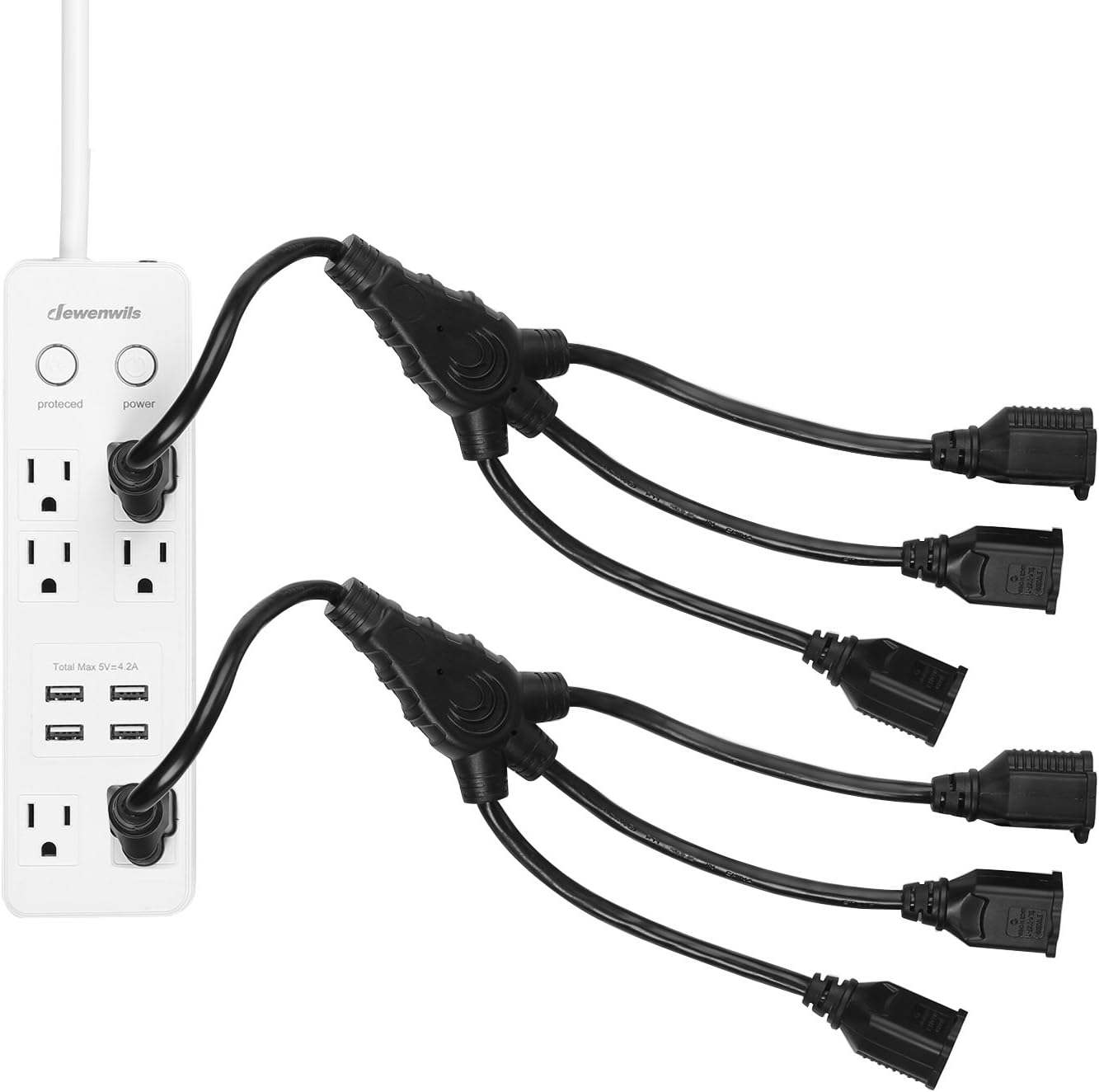 DEWENWILS Extension Cord Splitter 1 to 3, 18 Inch 16/3 Heavy Duty SJTW Wire, 3 Prong Outdoor Power Splitter, ETL Listed, Black, Pack of 3