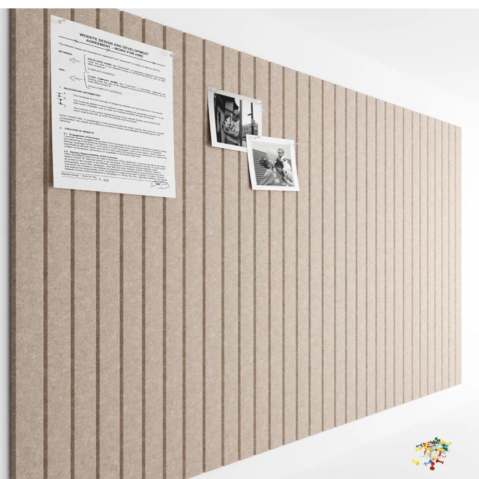 Large Cork Board 36"x24" Alternative - 6 Pack Felt Wall Tiles with 30 Colored Pushpins,Bulletin Board with 40 Safe Removable Adhesive Tabs Photos Notice Board for Home Office Classroom