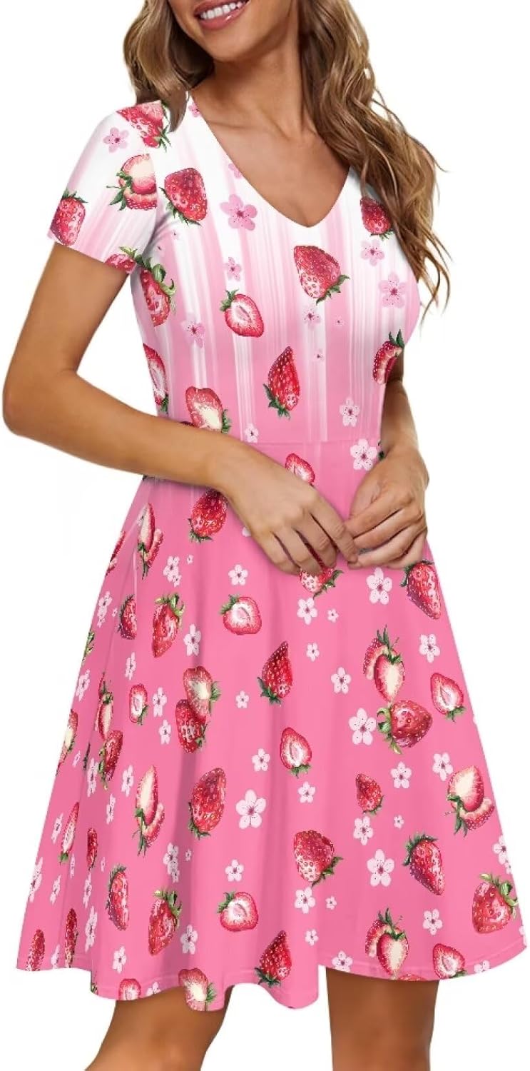 Flowy Dresses for Women Short Sleeve V Neck Plus Size Casual Dress - Image 2