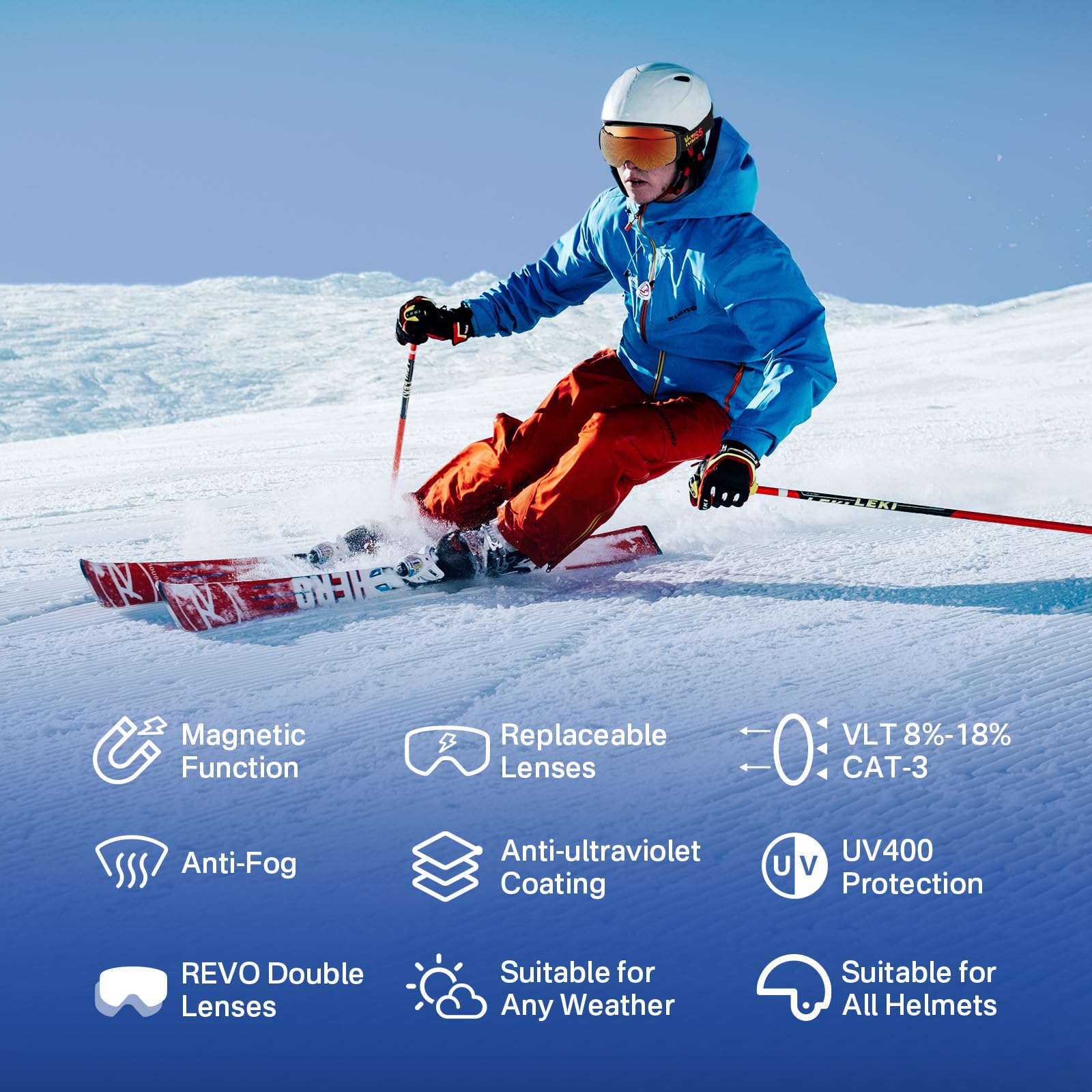 Gogle narciarskie, gogle snowboardowe z wymiennymi soczewkami magnetycznymi, okulary narciarskie OTG ochrona UV400, przeciwmgielne gogle sportowe do snowboardu