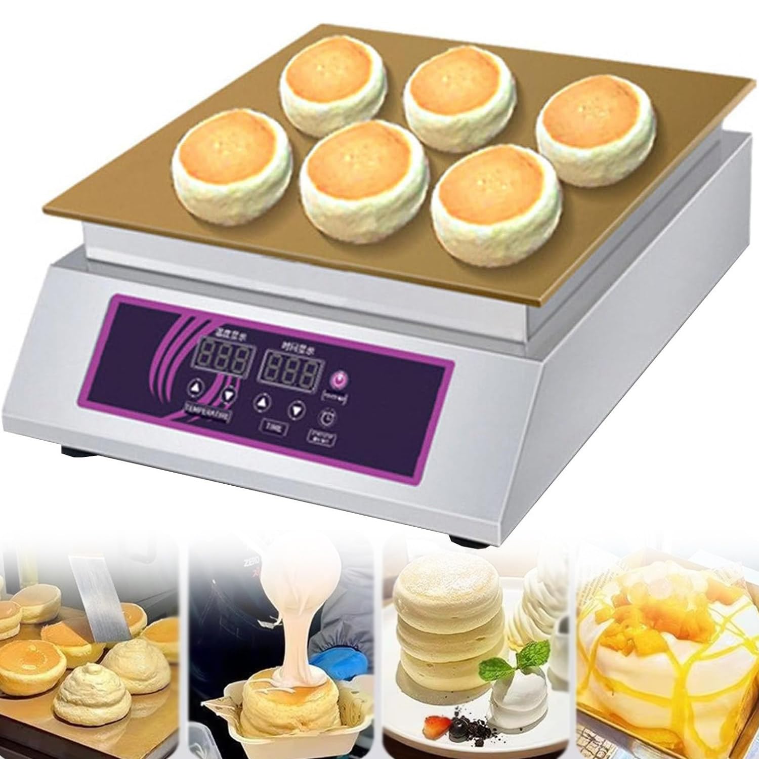 Qiang Fluffy Japanese Pancake Souffle Maker Machine,Electric Nonstick Baking Griddle with 60-240℃ Temperature Range,Easy Clean for Bakery Restaurant Home Kitchen Singlehead