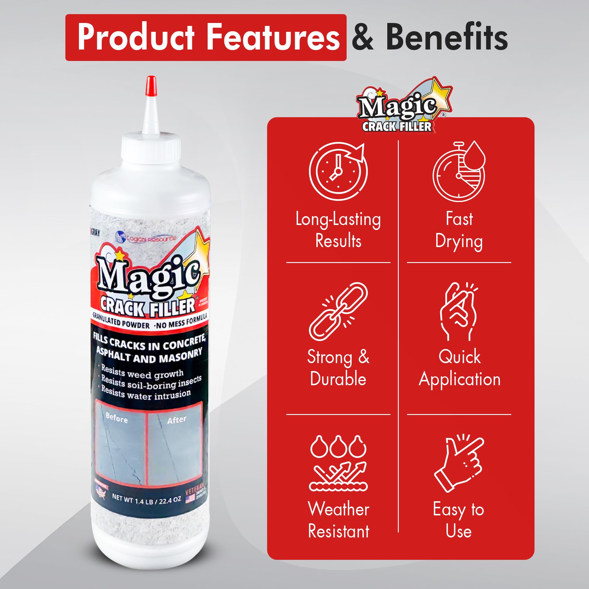 Gray 1.4 LB Magic Crack Filler Bottle - Easy, No-Mess Crack Repair