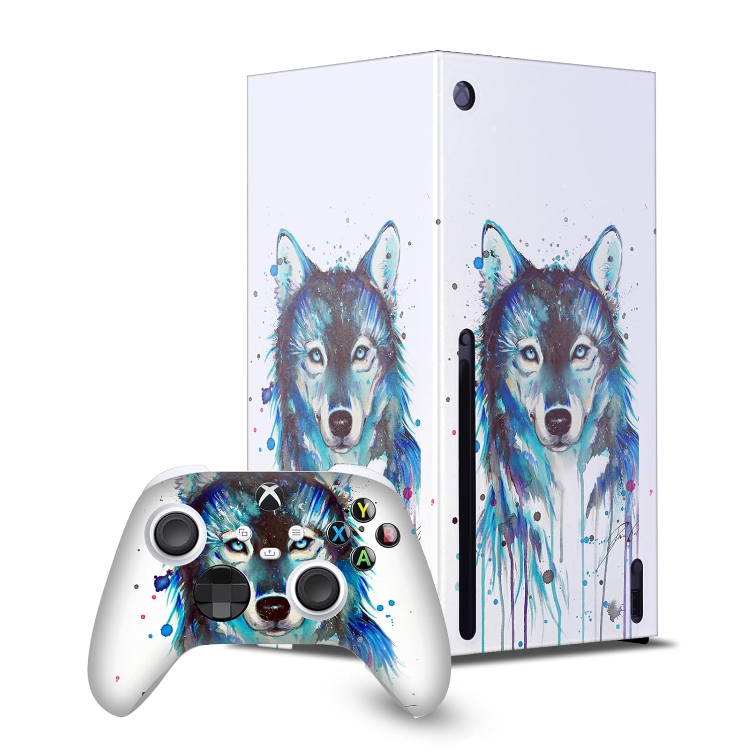 Head Case Designs Officially Licensed Pixie Cold Ice Wolf Art Mix Game Console Wrap and Game Controller Skin Bundle Compatible With Xbox Series X
