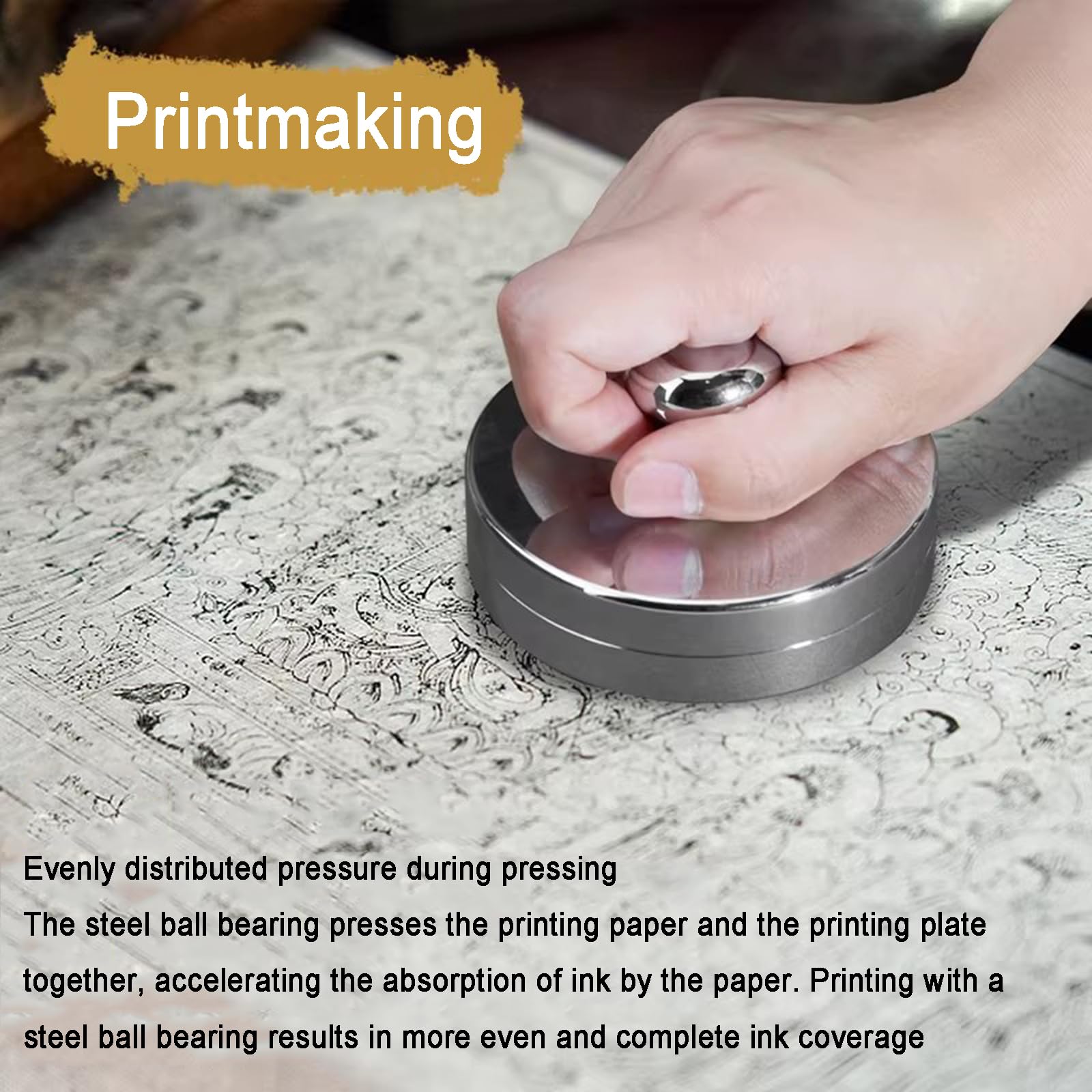 Pressa per Stampa a Blocchi Baren, Pressa per Stampa a Sfere in Acciaio Inox a Forma di Fungo, Diametro 9cm, Pressione Uniforme, per Linoleografia, Scrapbooking E Altri Lavori Artigianali