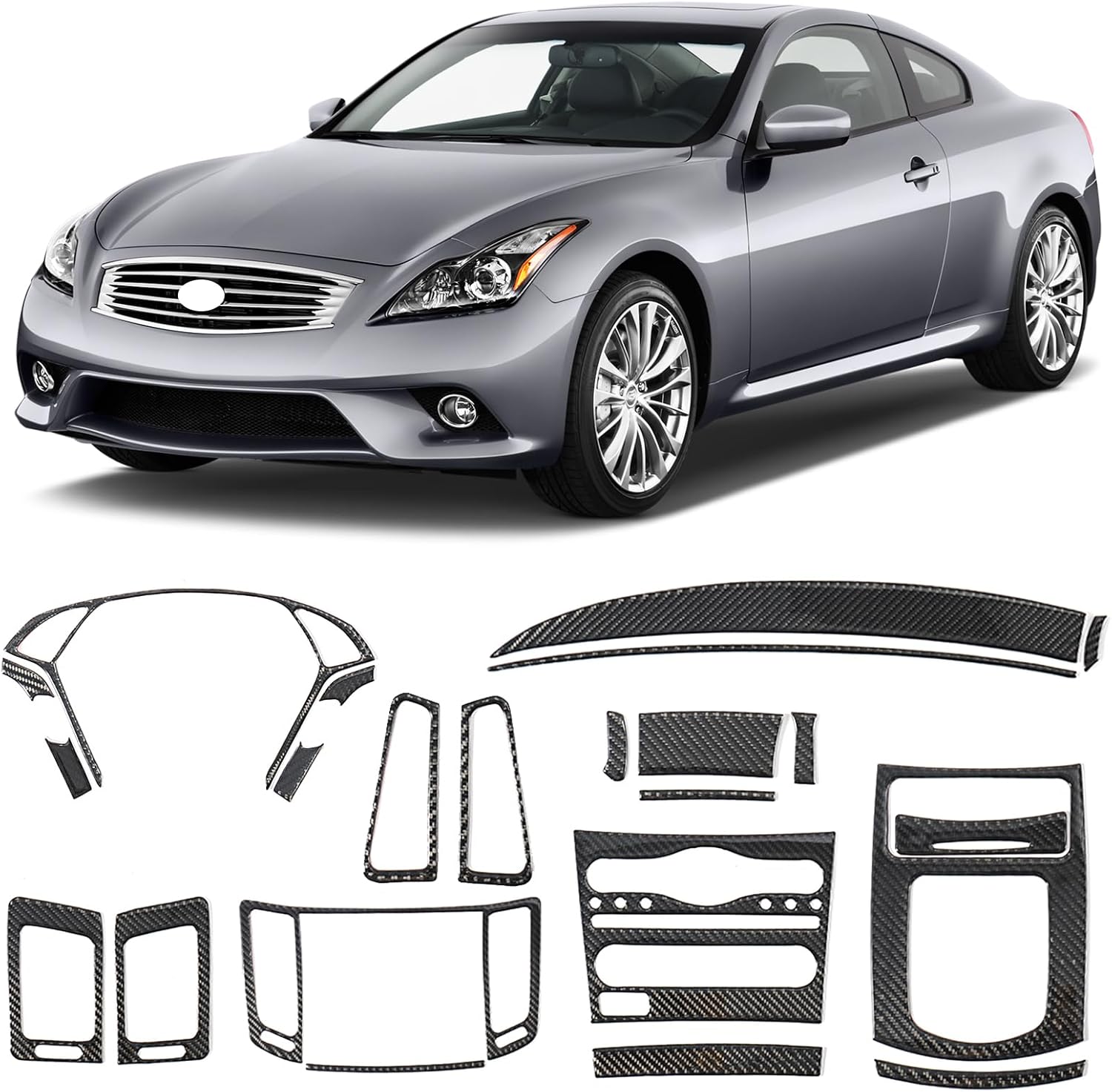 23PCS Real Carbon Fiber Interior Trim Kit Compatible with 2008-2013 Infiniti G25 G37, Gear Shift Panel Trim Display Panel Trim AC Air Vent Trim, Interior Decor Sticker Accessories