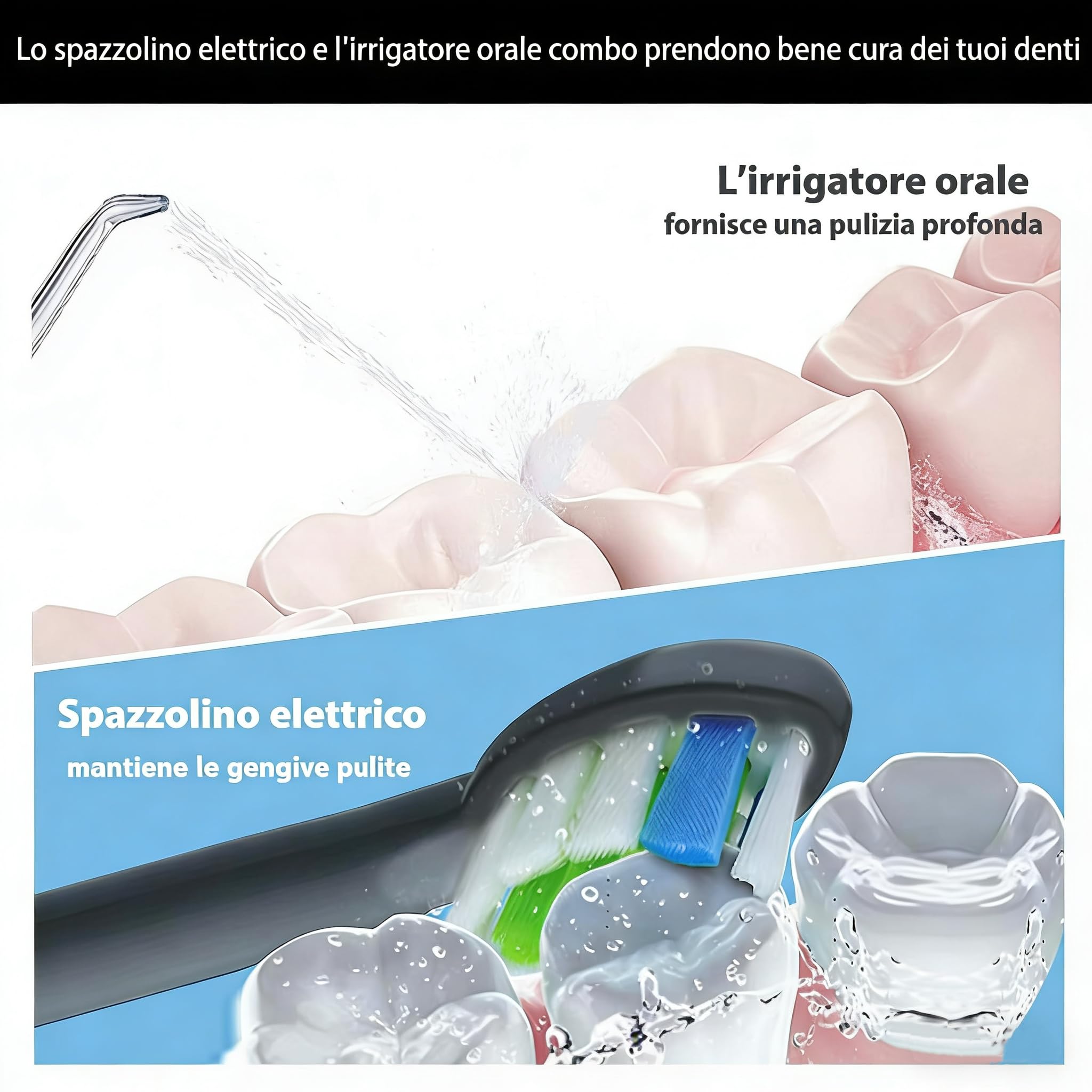 Idropulsore e Spazzolino Elettrico 2 in 1 – Kit di Pulizia Orale con Irrigatore Dentale Portatile e Spazzolino Sonico – IPX7, 3 Modalità Acqua, 4 Modalità Spazzolamento per Igiene Orale Completa