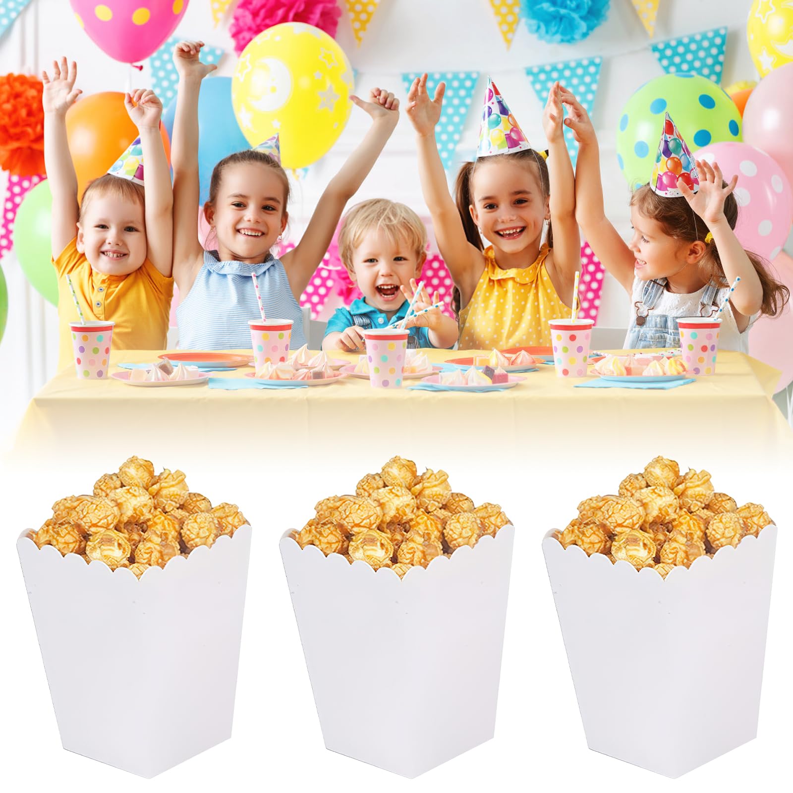 50 Scatole Popcorn Rosa E Blu In Cartone 11,5cm - Confezione Carta Per Cinema, Festa Compleanno E Baby Shower