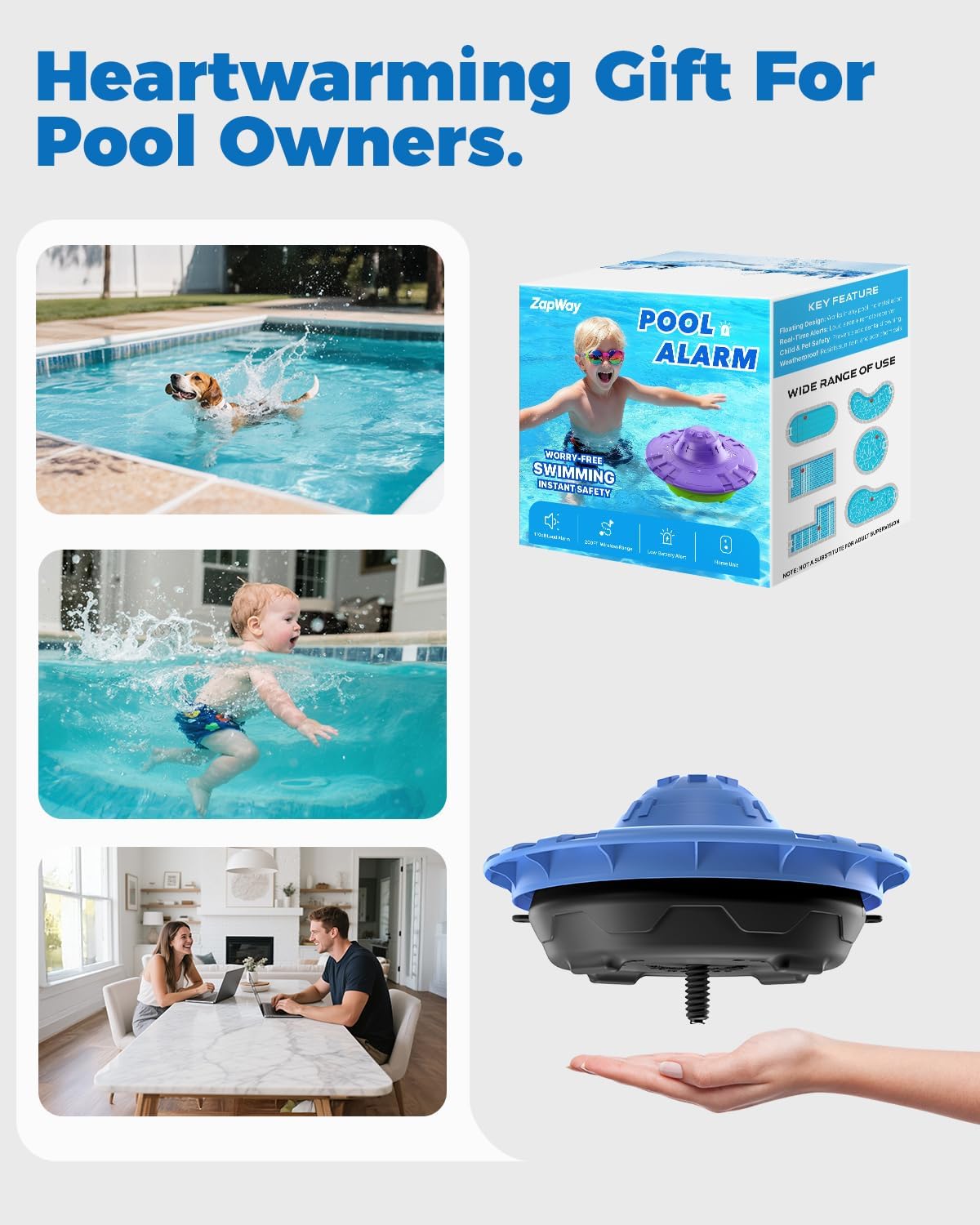 Pool Alarm with Indoor Receiver, 110dB Ultra Loud Floating Alarm for Inground & Above Ground Pools, Adjustable Sensitivity for Backyard Water Safety with Children & Pets, Navy-Black