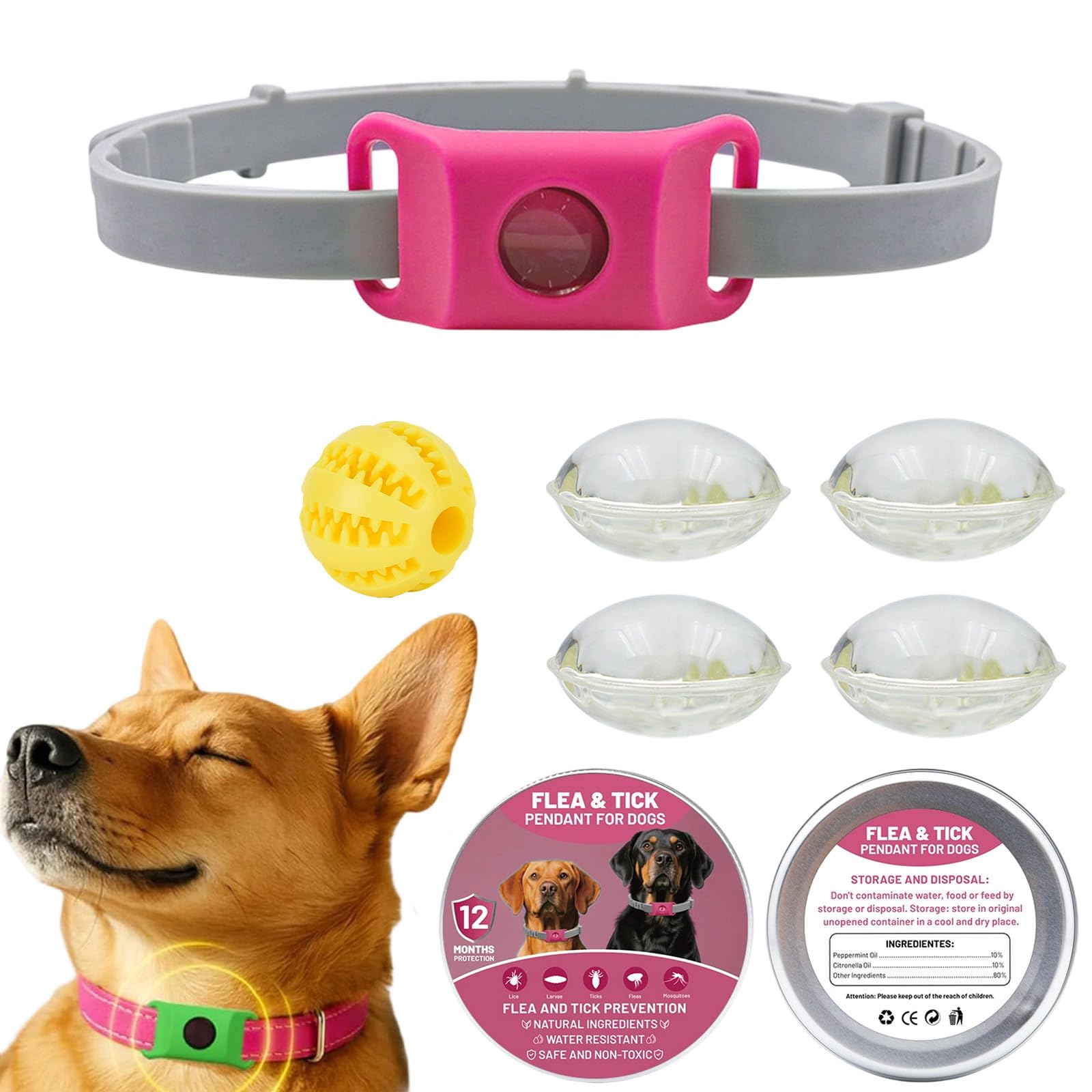Collier répulsif anti-puces et tiques réglable : protection naturelle chien 12 mois