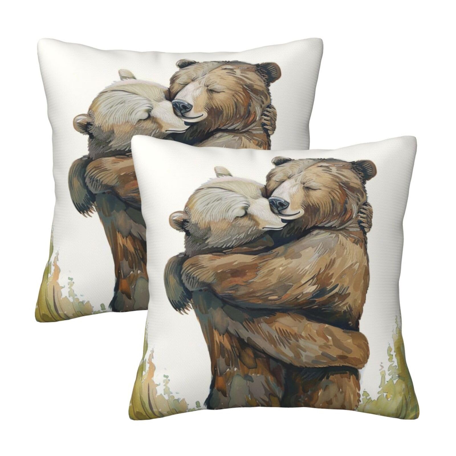 kkvhhyuo Bears Print Pillow Covers Set of 2, Square Decorative Cushion Covers with Hidden Zipper, Throw Pillow Cases for Living Room Sofa Bed Chair, 45x45 cm