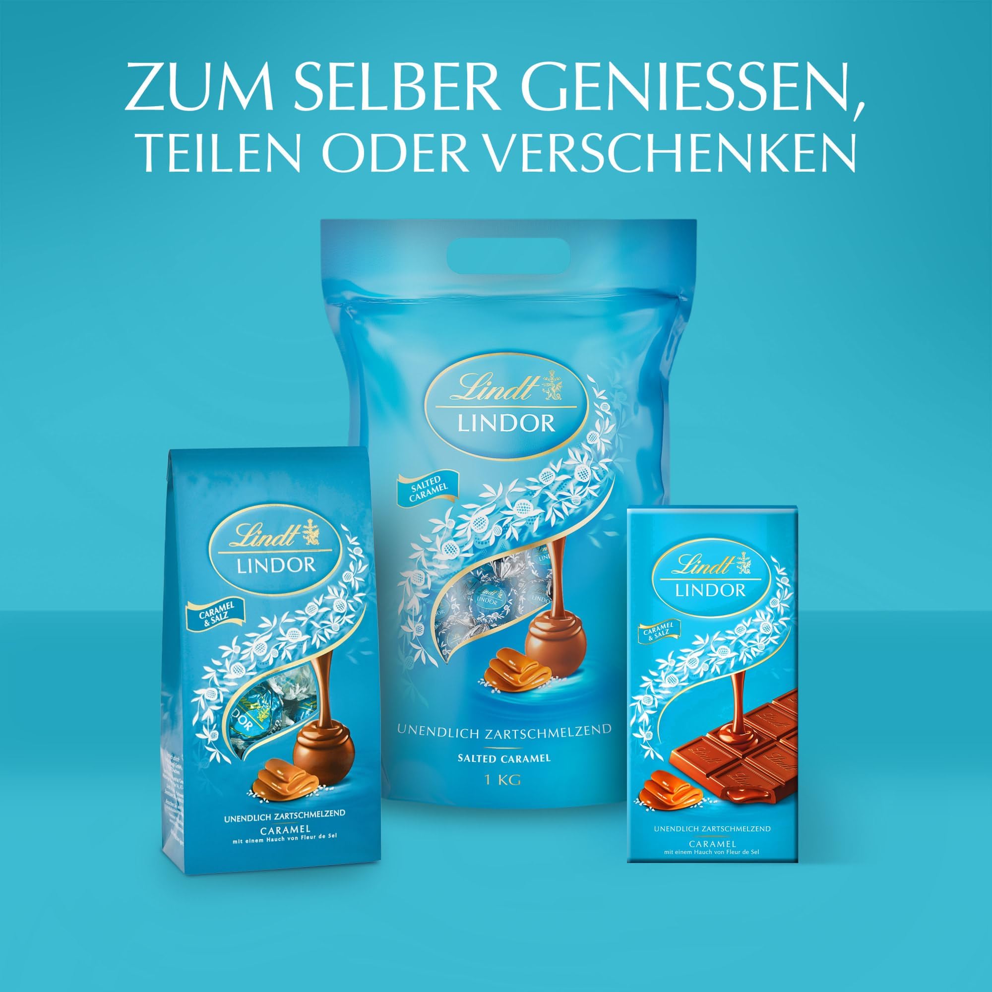 Lindt Schokolade | LINDOR Salted Caramel | 1kg Beutel | 80 Kugeln aus feiner Milch-Schokolade mit zartschmelzender Salz-Karamell-Füllung | Premiumschokolade für Genussmomente & Geschenke