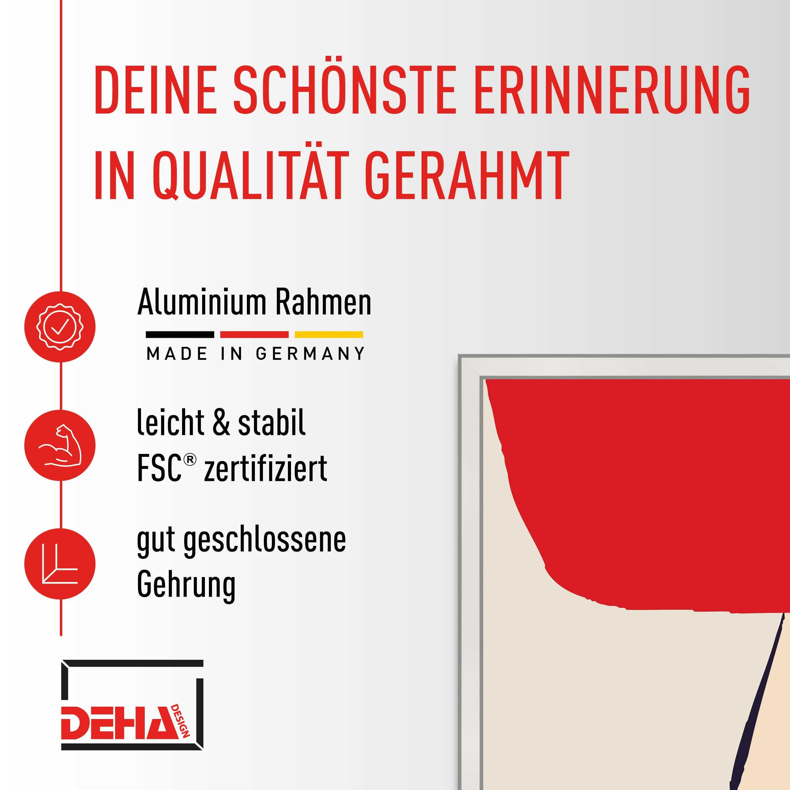 DEHA Design Bilderrahmen, 59,4 x 84,1 cm (A1), Aluminium, Schwarz matt, Posterrahmen zum Aufhängen im Hoch- & Querformat, bruchsicheres Kunstglas, Boston