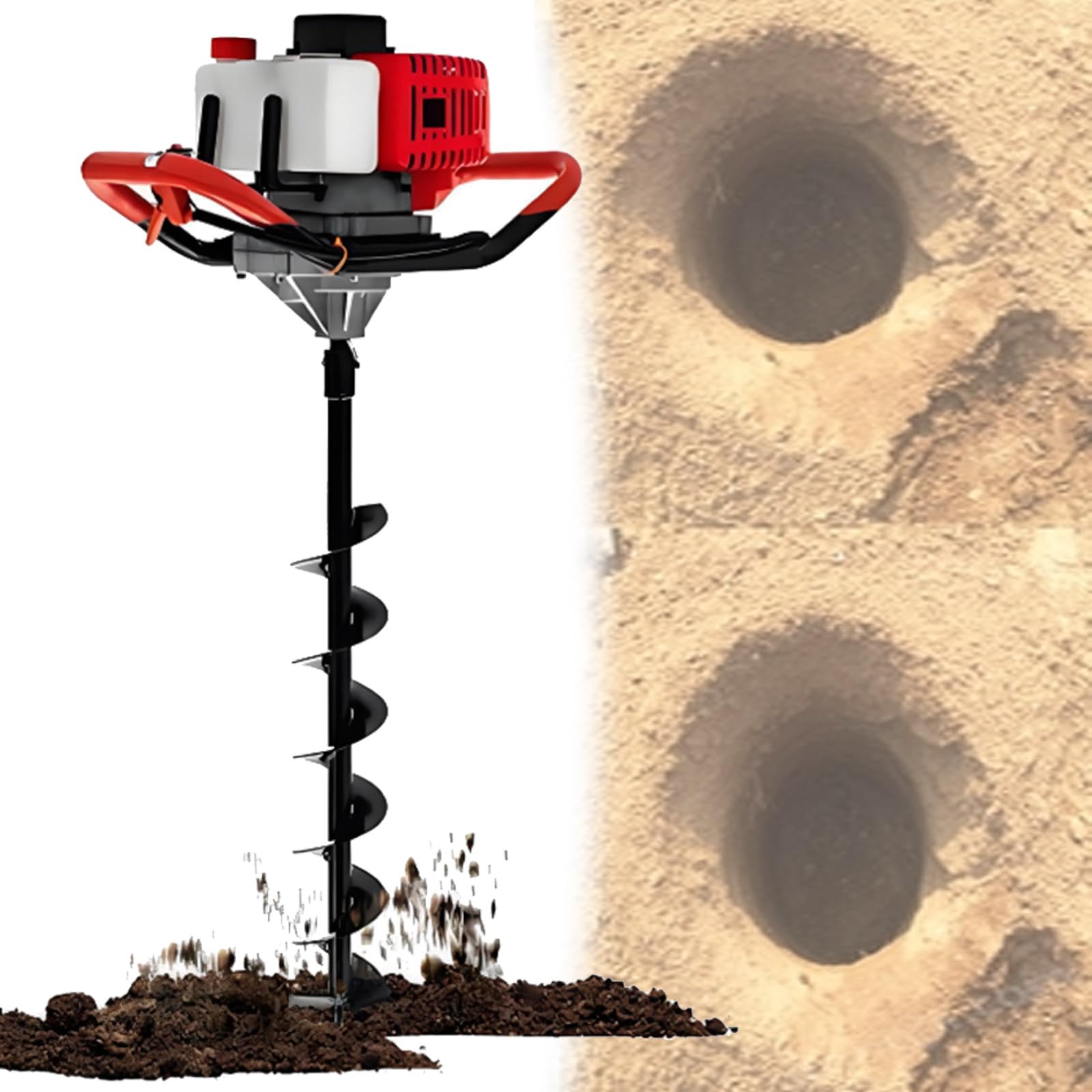 Ahoyador a Gasolina para Postes — Herramienta de 4 Tiempos para la instalación de cercas, plantación de árboles, Postes y arbustos; Perforadora de Tierra, Poste de extensión de 80 cm 12cm