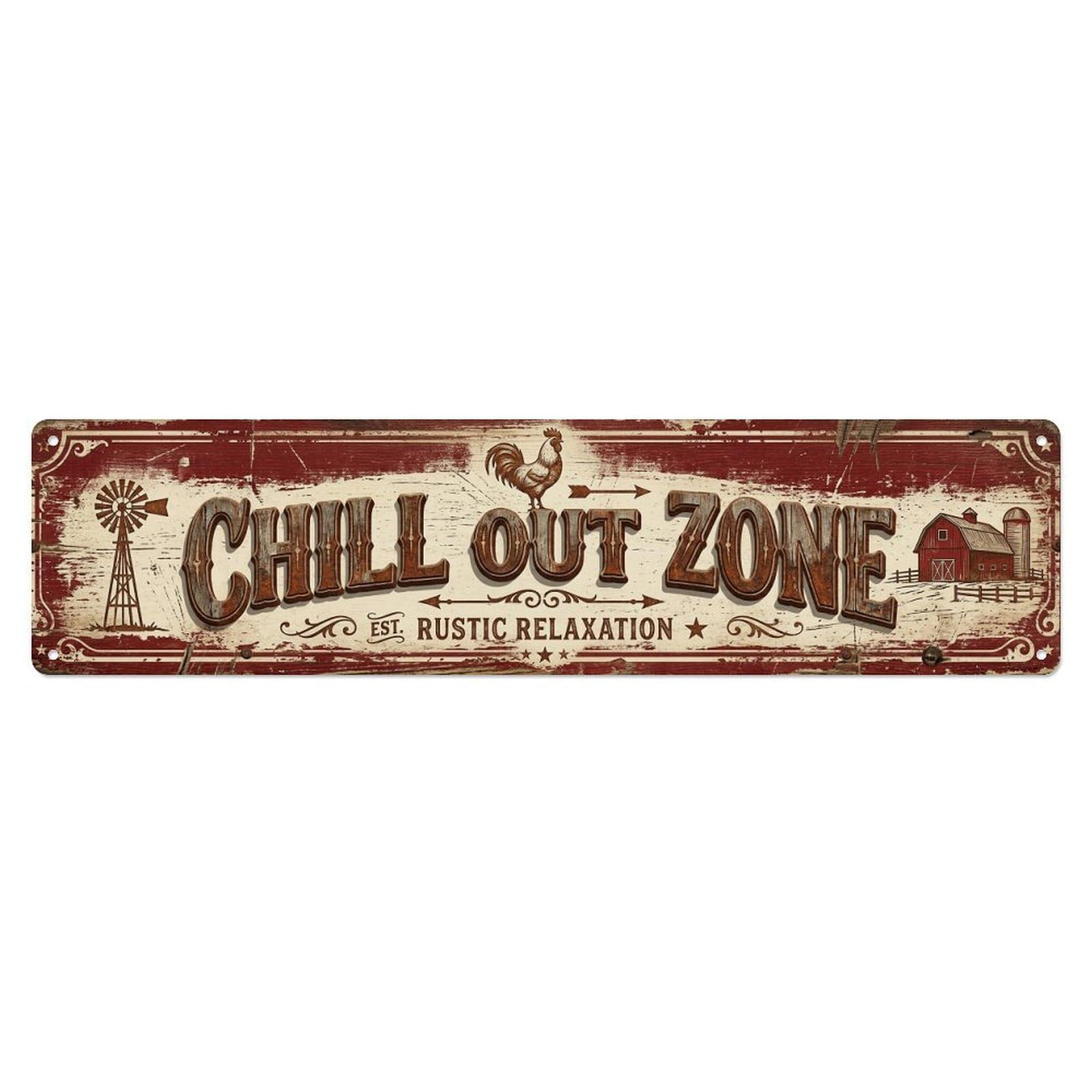 Chill Out Zone Rustic Farmhouse 1 Vintage Metal Tin Sign Wall Decor for Cafe, Club, Garden Metal Poster 4x16Inch