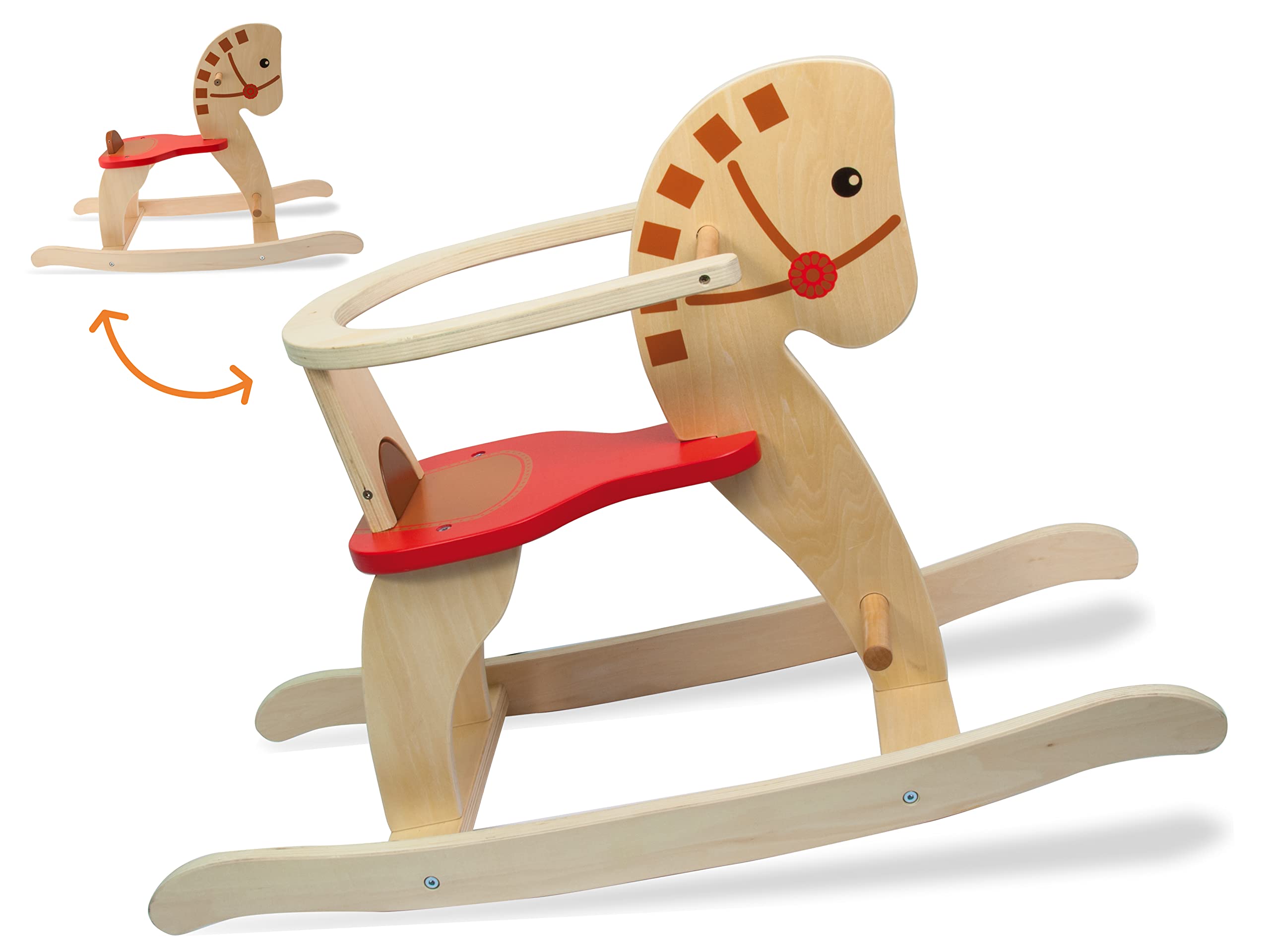 Teorema Giocattoli Caballo balancín para niños de Madera con Anillo de Seguridad, Carga máx. 35 kg, marrón y Rojo 40612