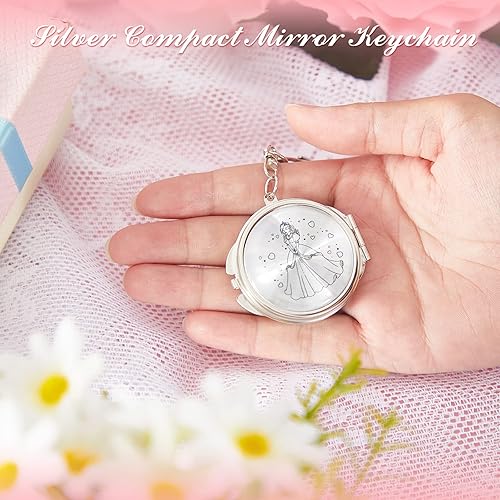 Miniatura 5 de Nosiny 50 juegos de recuerdos de fiesta de quinceañera para invitados, llavero compacto plateado con bolsa de organza blanca, regalo de cumpleaños