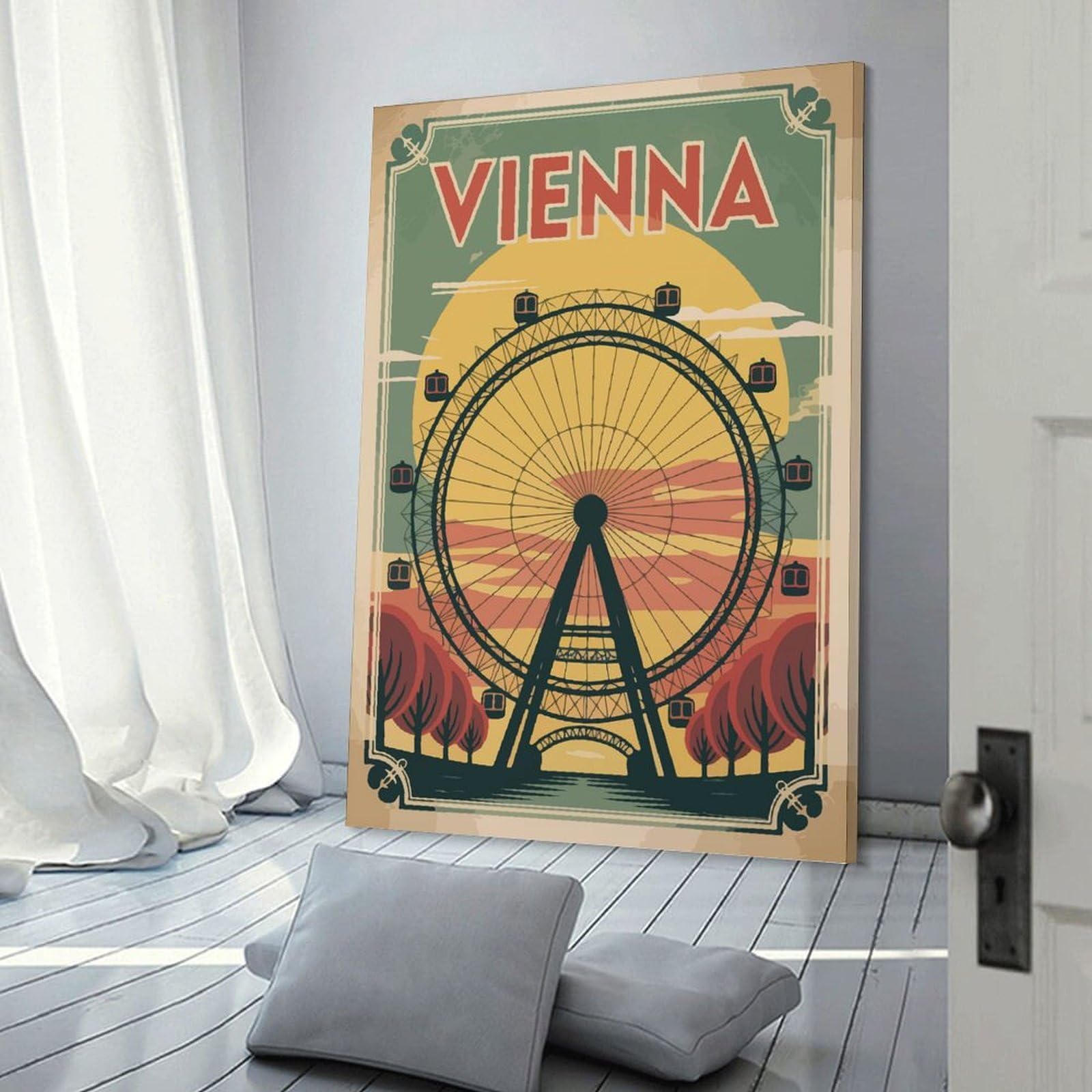 Junmoney Frame-Vienna Ferris Wheel Vintage Travel Vienna Ferris Wheel Vintage Travel Canvas Wall Decor 08X12inch(20X30cm), For Flats, Guest Rooms Or Compact Rooms, Home Artwork For Modern Interiors