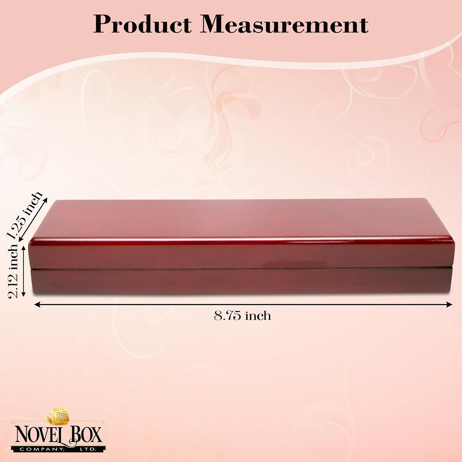 Novel Box Cherrywood Red Jewelry Box for Bracelet 8.75x2.12x1.25 Inches with White Inside - Wooden Gift Boxes for Bracelets- Mahogany Engagement Bracelet Case & Weddings Gift