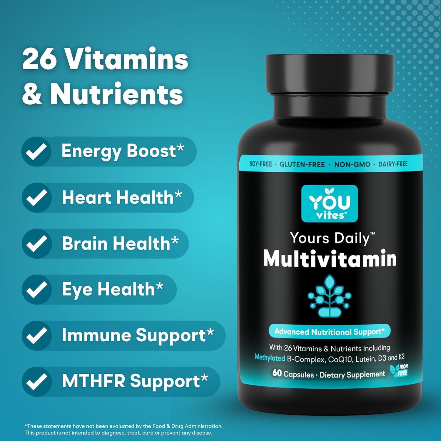 Methylated Multivitamin for Men and Women, Methyl Multi Without Iron - 60 Capsules, MTHFR Supplement with Methyl B12, Methylfolate (5-MTHF), CoQ10 for Energy, Heart and Mood Support