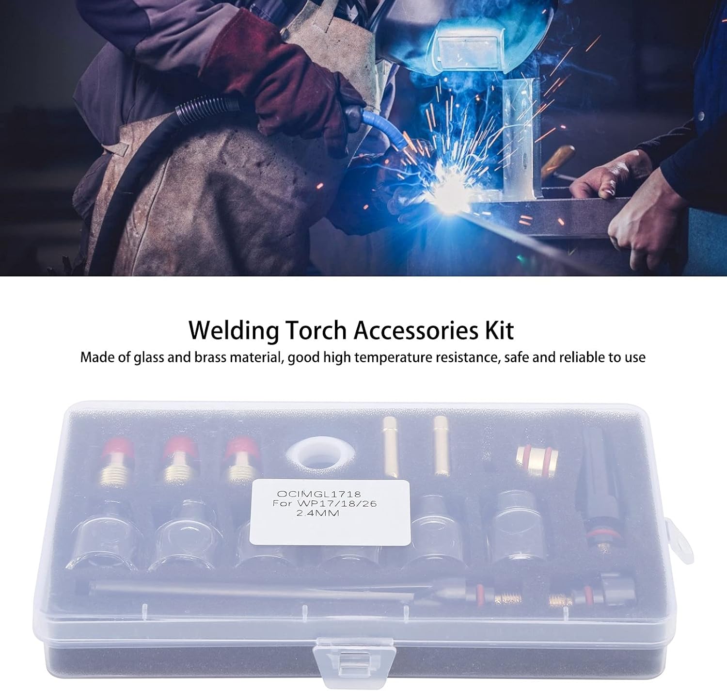 Professional Welding Torch Accessories Kit High Temperature Glass Cup Brass Nozzle Replacement Parts for WP17 WP18 WP27 Argon Welding Guns Complete Tool Consumables Set