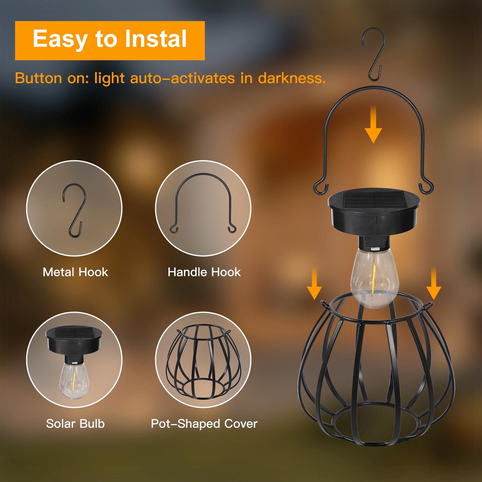 Solarlampen für Außen Hängend/Stehend 2 Stück - Solar Lampions Außen Wetterfest - Solar Laternen mit LED Glühbirne Warmweiss für Gartendeko, Balkon, Terassendeko, Camping Lampe