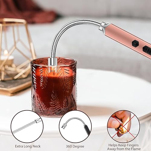 Miniatura 3 de RAYONNER Encendedor eléctrico de vela encendedor recargable USB encendedor largo cuello flexible (oro rosa)
