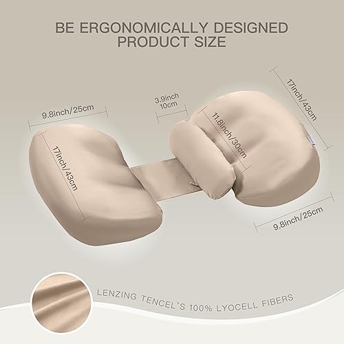 Miniatura 5 de Almohada de embarazo, almohada corporal ajustable, almohada refrescante de maternidad, funda lavable de Tencel Lyocell, almohada de viaje, almohada