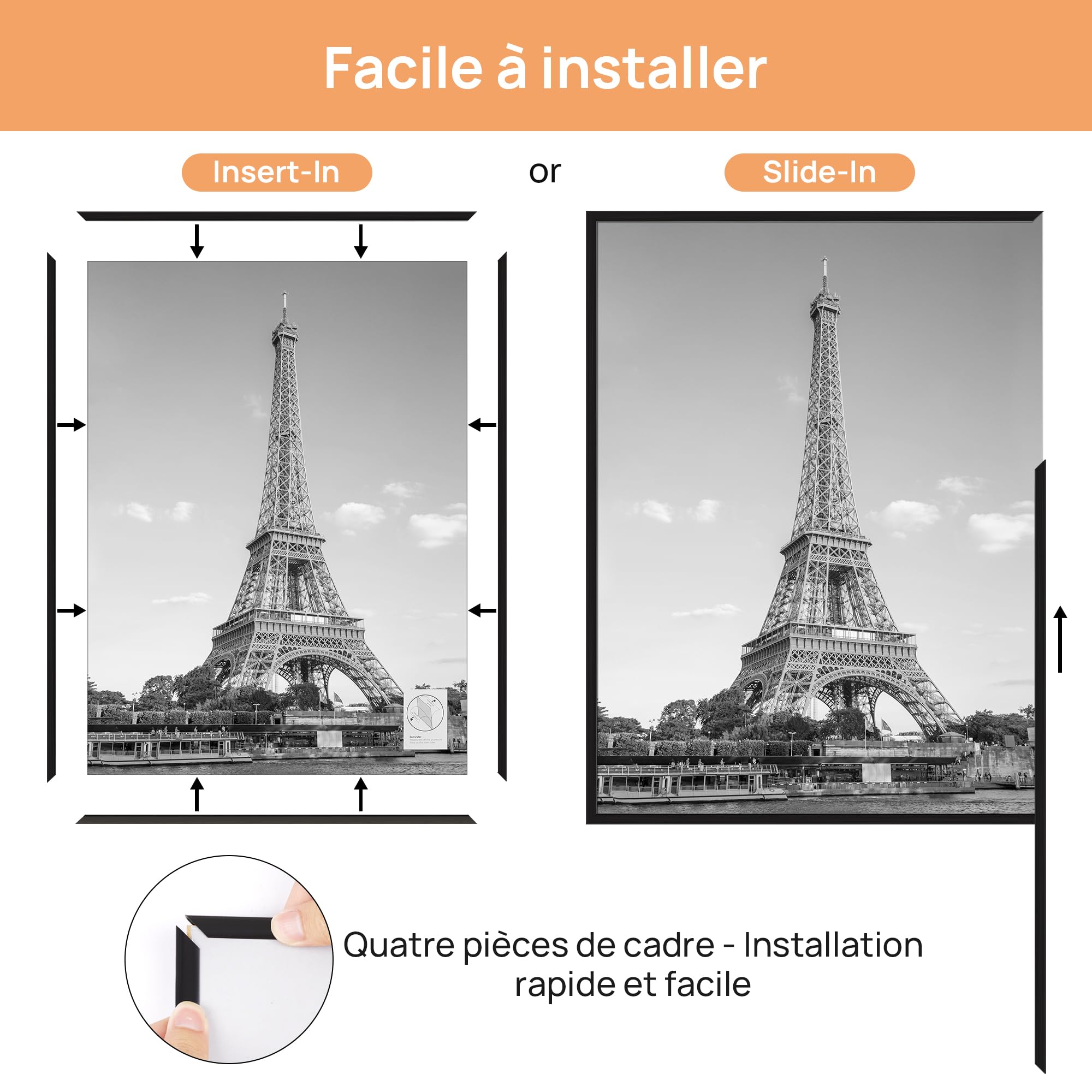 upsimples Lot de 3 Cadre 40 x 60 cm, Cadre Photo 40x60 Noir, pour Galerie de Photos, Bande D'insertion, Montage Mural Horizontal ou Vertical