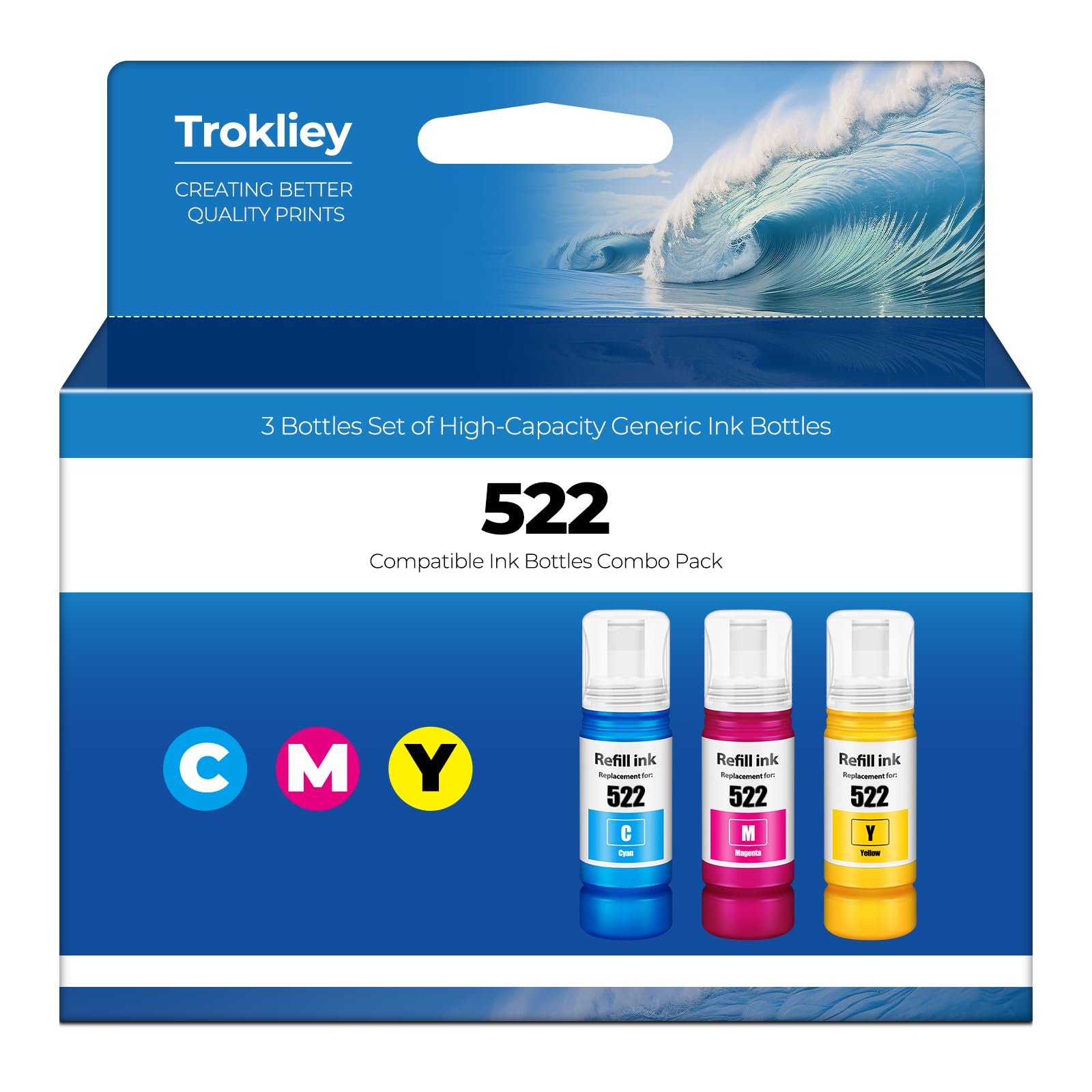 522 Ink Bottle Color Combo Pack (Cyan, Magenta, Yellow) - Refill For ...