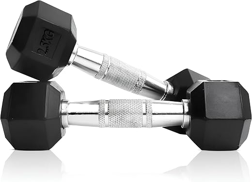 Kiraro Rubber Coated Hexa Dumbbell Set For Men & Women| Weights for home workout| Home gym dumbbell set| Dumbbells set 2.5...