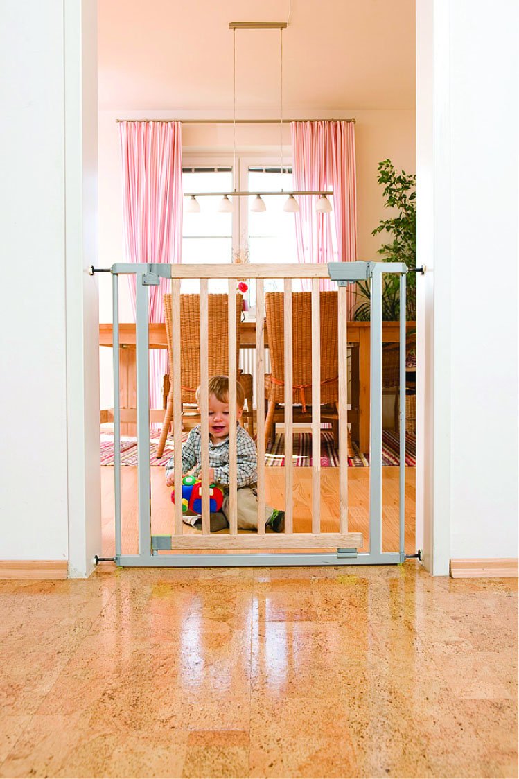 Cancelletto di sicurezza Lola 73-82,5cm, in legno e metallo, grigio (allungabile fino a 138,5cm)
