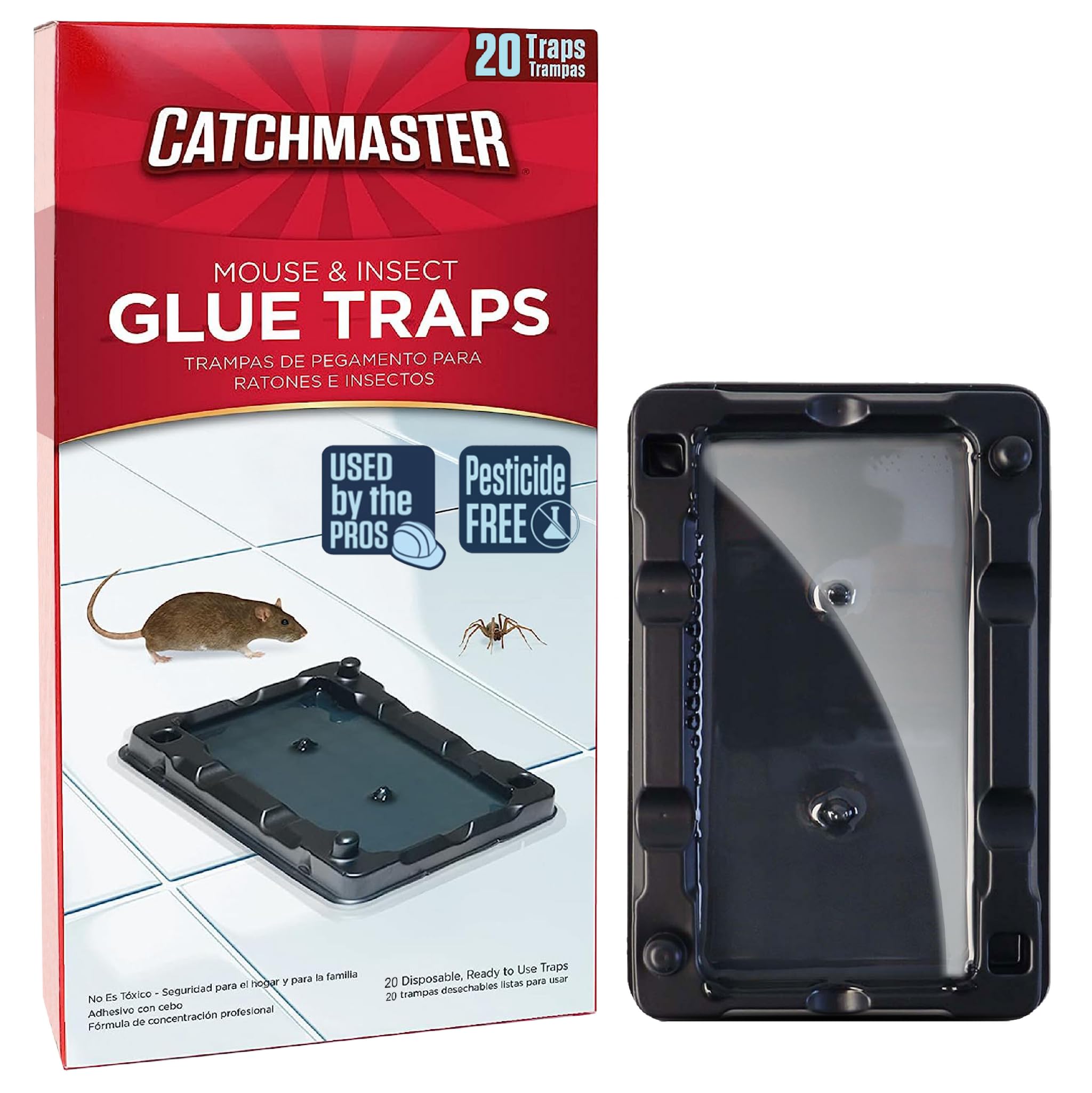 Catchmaster Mouse & Insect Glue Traps 20-Pk, Adhesive Rodent & Bug Catcher, Pre-Scented Mouse Traps Indoor for Home, Sticky Glue Traps for Mice and Insects, Pet Safe Pest Control for House & Garage
