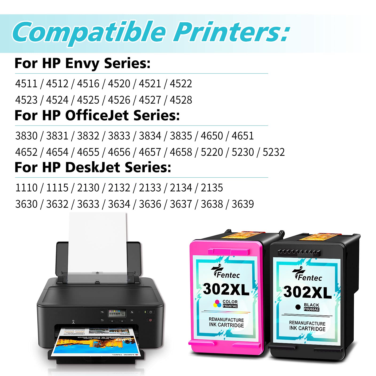Cartouches D'encre Compatibles HP 302 XL - Pour Envy 4523/4524, DeskJet, OfficeJet - Kit 5 Couleurs - Garantie 2 Ans