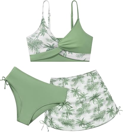 Girls Swimsuit with Skirt Twist Cross Bikini Set Teen Girls Swimming Bathing Suit with Adjustable Shoulder Straps
