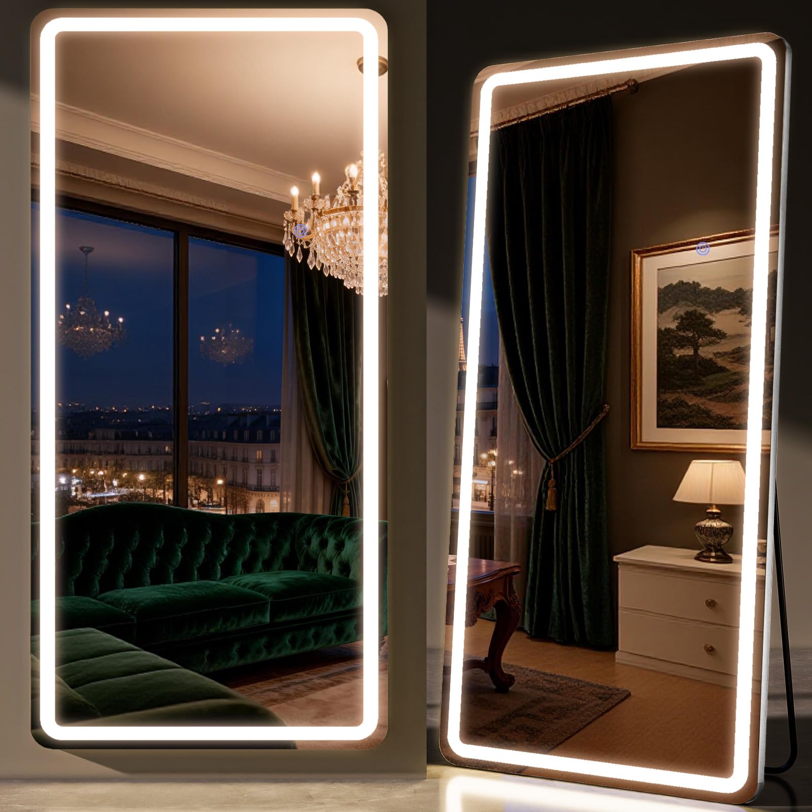 Photo 1 of ***FACTORY SEALED - OPENED FOR INSPECTION***    ***TRUCK/TRAILER PICKUP ONLY***  ZENOMIRRIS LED Full Length Mirror Floor Mirrors with Dimming &3 Color Lighting 32 x 71 Inch LED Mirrors Full Body with Stand for Bedroom Dressing Room Rect