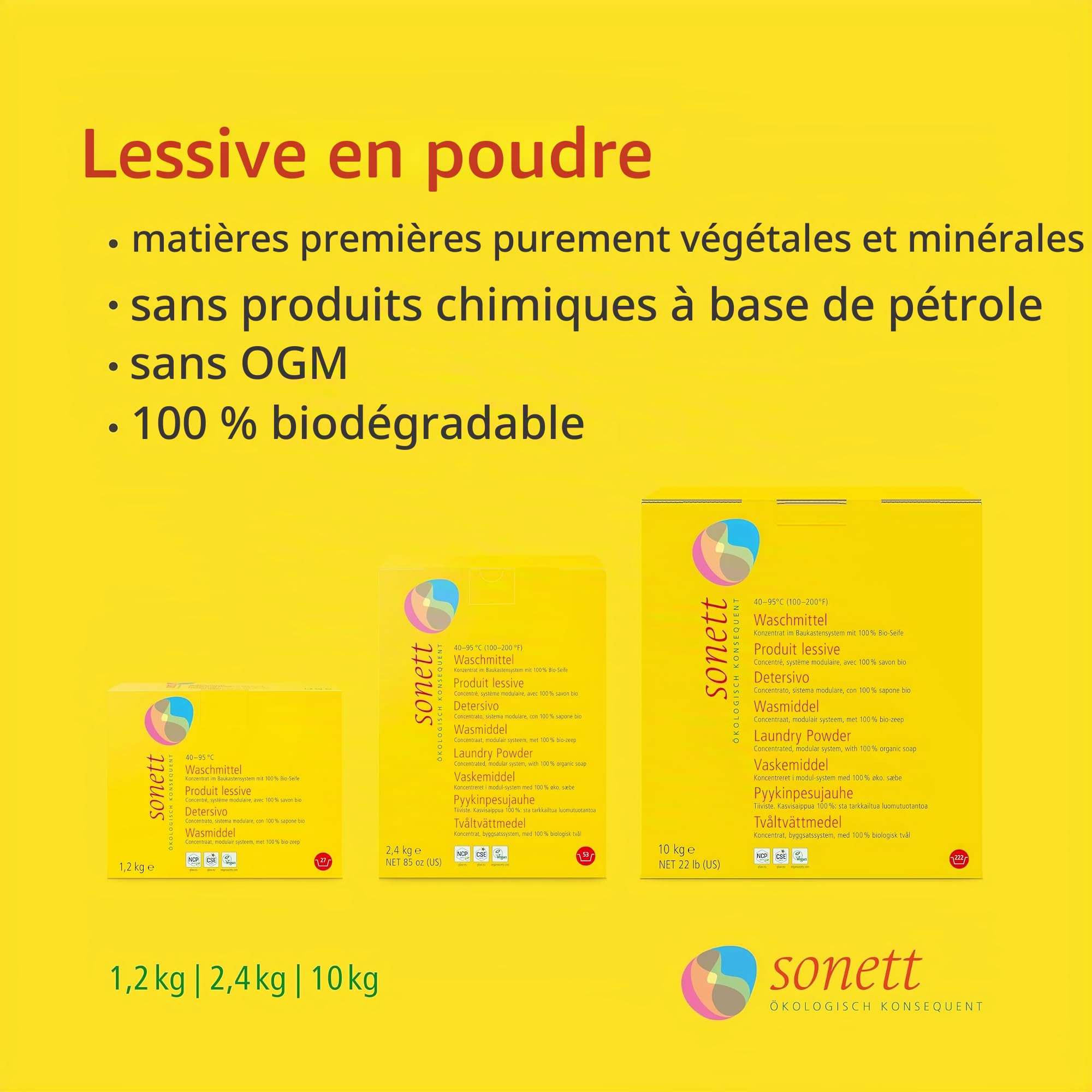 Lessive en poudre : 100% biodégradable.