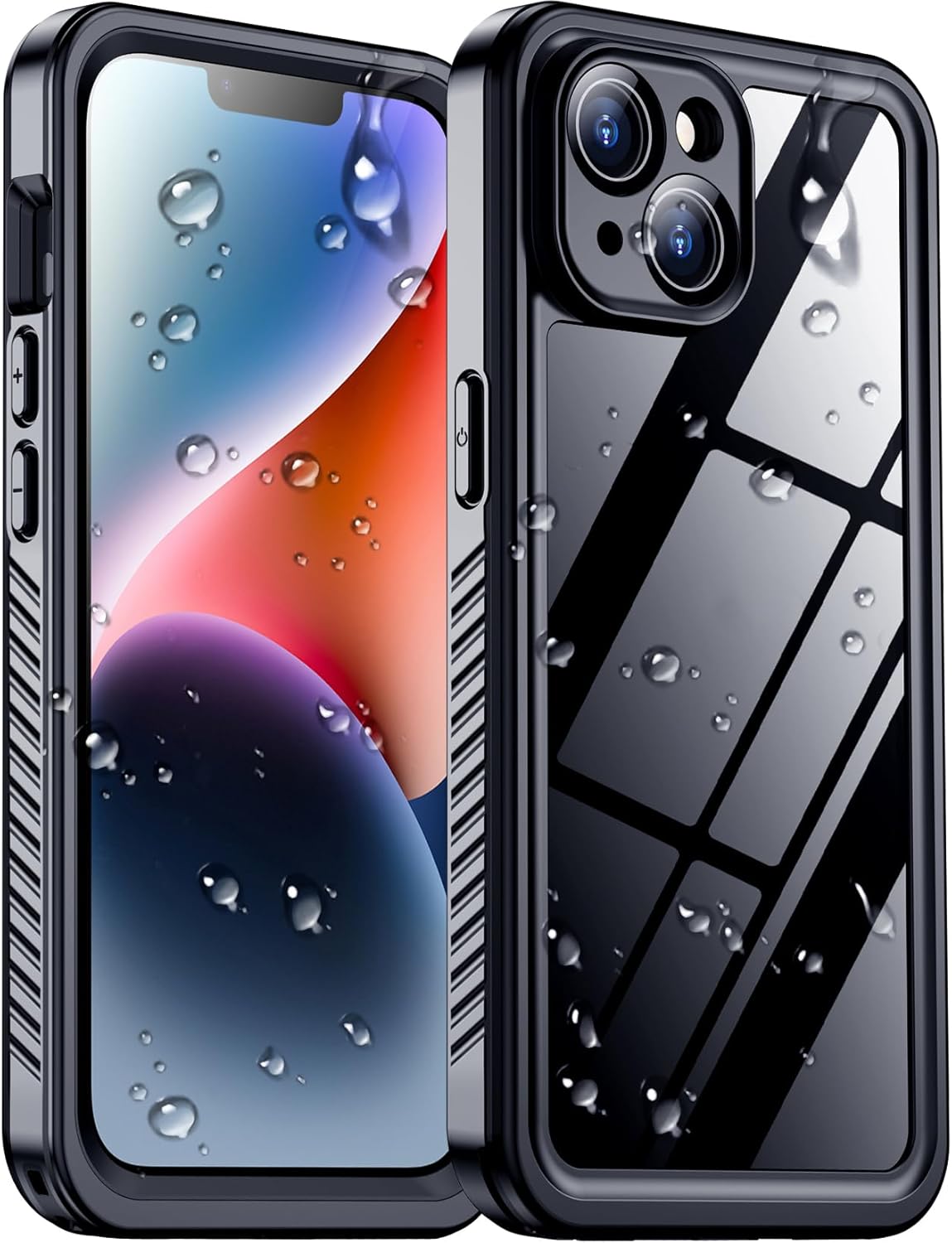 Temdan Compatible with iPhone 14 Case Waterproof, Built-in Screen & Camera Protector IP68 Underwater Full Body 14FT Military Dropproof Shockproof Phone Case 6.1"-Black/Clear