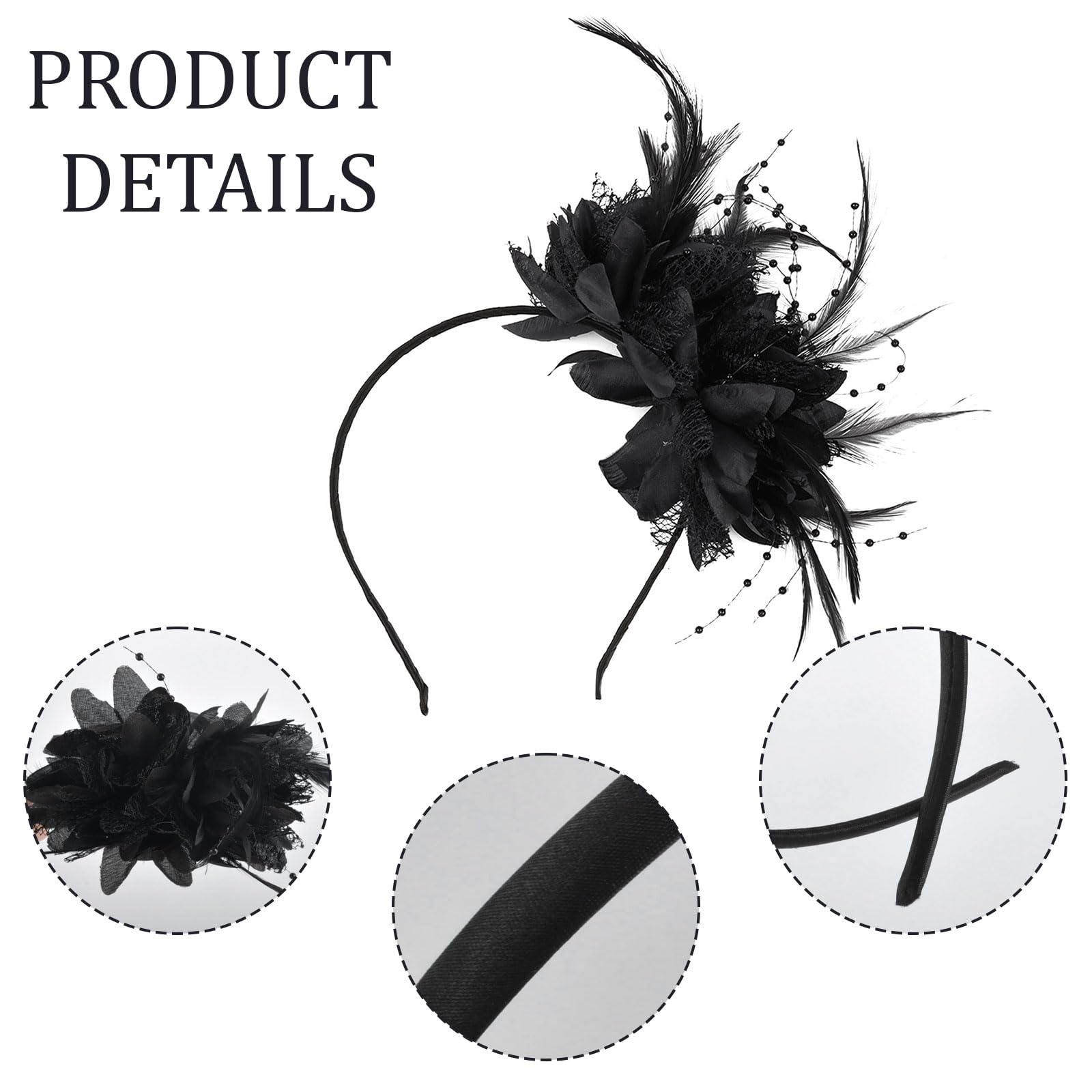 MUNSKT 2 Pcs Flower Cocktail Tea Party Feather Set, Headwear and Black Feather Fan - Image 3