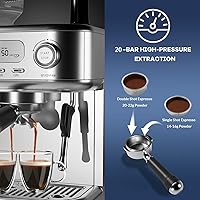 Vista 3 de Garvee Espresso Machine Built-In Grinder, High Power Milk Frother, Digital LCD, Stainless Steel (Single/Double Brew)