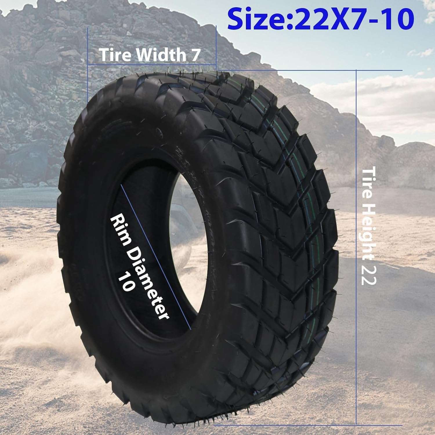 Set of 2 22x7-10 Mini Bike Tires All Terrain ATV UTV Tire 22x7x10 Tubeless Sport Tires 4 PR, Replacement for ATV Quad 4 Wheeler UTV Go Kart Off-Road