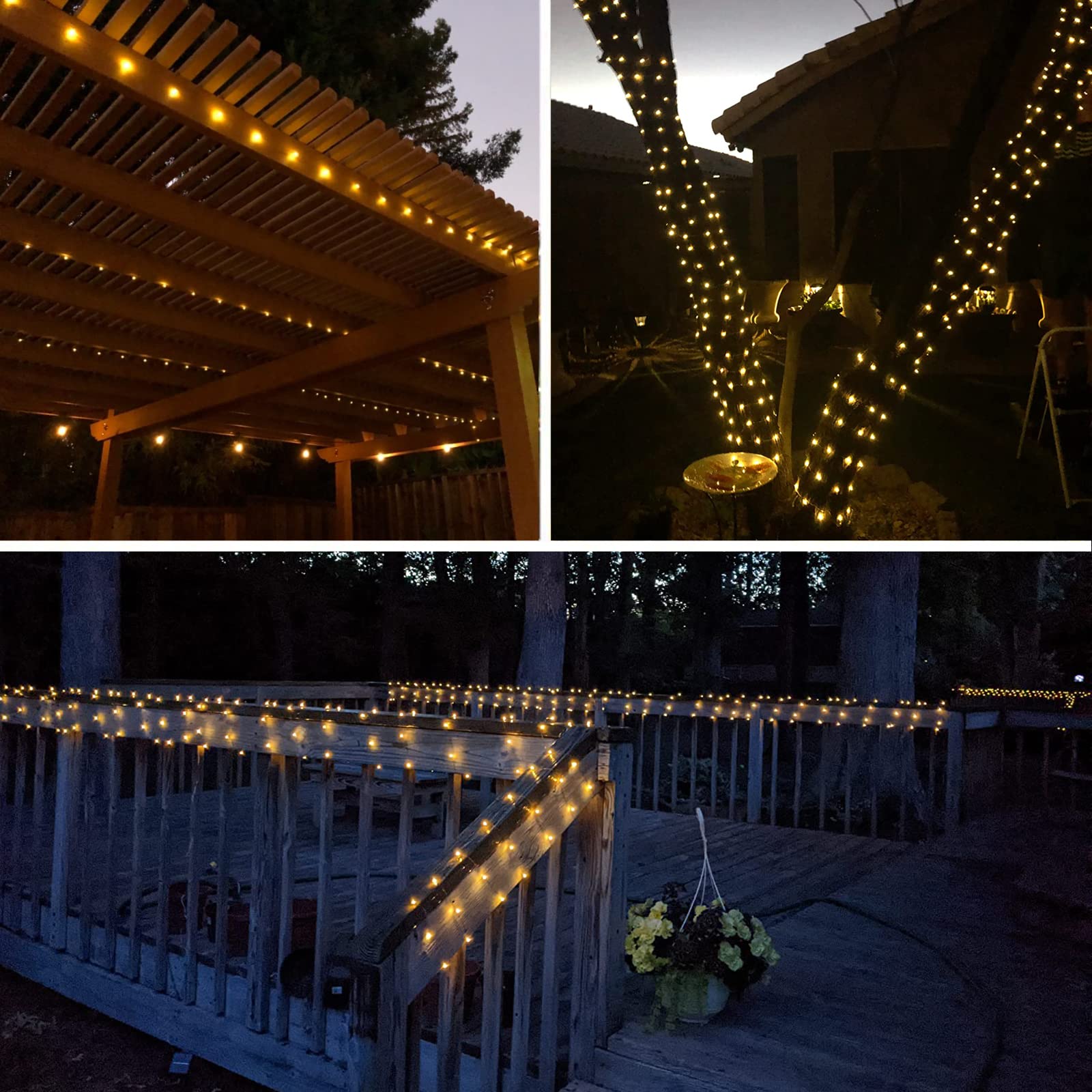 Extra-Long Solar String Lights Outdoor, 4-Pack 400 LED Solar fairy Lights Outdoor, Waterproof Copper Wire 8 Modes Solar Fairy Lights for Christmas Garden Yard Party Wedding Holiday (Warm White)