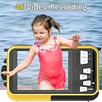 Vista 4 de Cámara digital 4K Cámara submarina de 16 pies con tarjeta de 32 GB, enfoque automático de 64 MP, cámara impermeable para selfie de doble pantalla