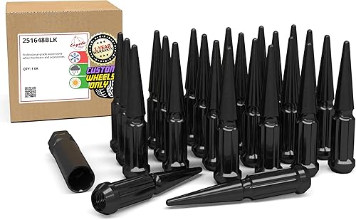 Vista 66 de Wheel Accessories Parts 20 piezas M12x1.5 12x1.5 rosca Spike Spline 4.40" largo tuercas negras 7/8" y 13/16" hexagonales para Chevy Blazer S10 GMC