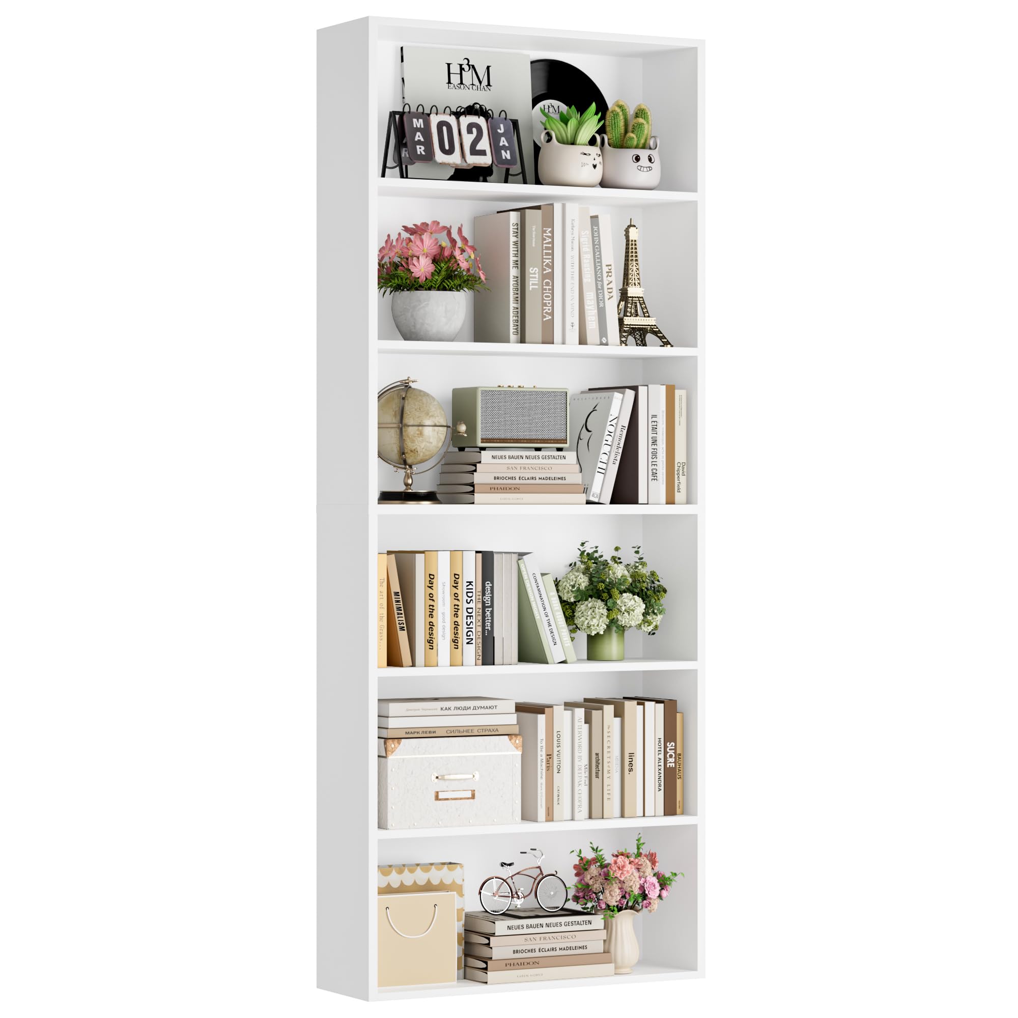 FOTOSOK 6-Tier Open Bookcase and Bookshelf, Freestanding Display Storage Shelves Tall Bookcase for Bedroom, Living Room and Office, White-image-22