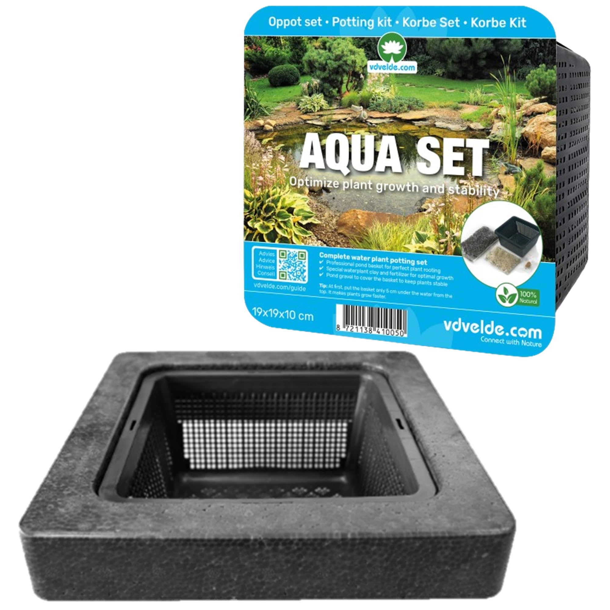 Vdvelde - Île Flottante pour Bassin 25x25 cm - Anneau de Plantation Kit Complet sans Plantes - avec Panier, Substrat, Engrais & Gravier - pour Nénuphars & Plantes de Marais