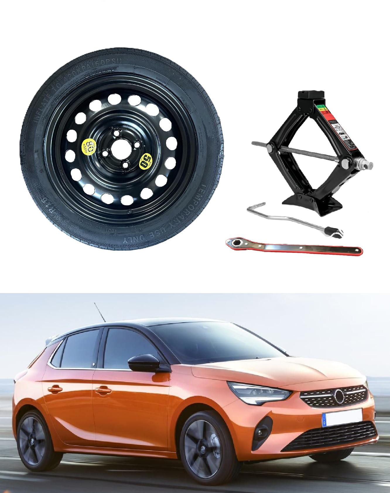 Ersatzrad, 40,6 cm (16 Zoll), passend für Opel Corsa-F mit Wagenheber