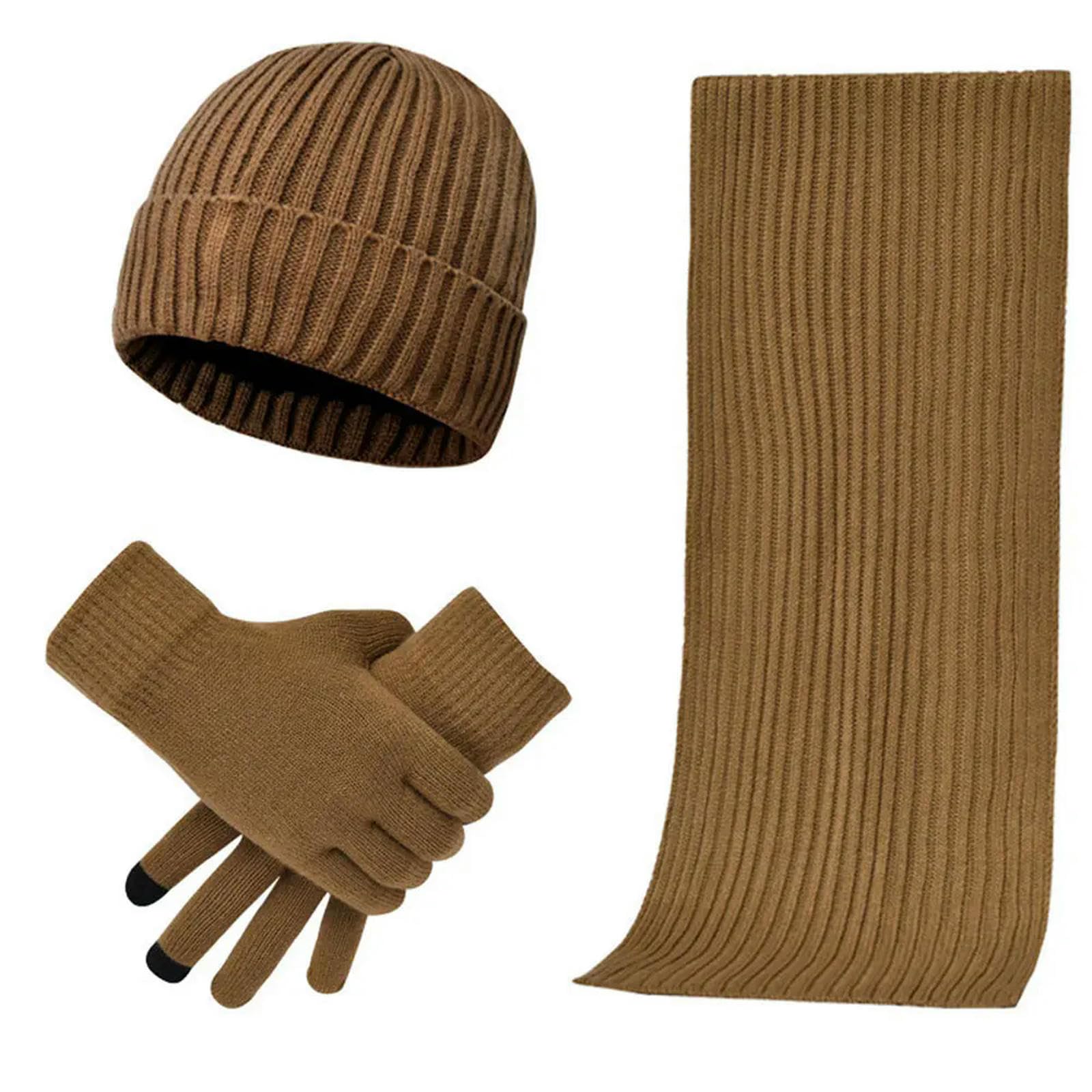 Schal Mütze Handschuh Set 3 Pcs Hut Schal Touchscreen Handschuhe Herren Winter Warmer Strick -Mütze Outdoor Sportarten