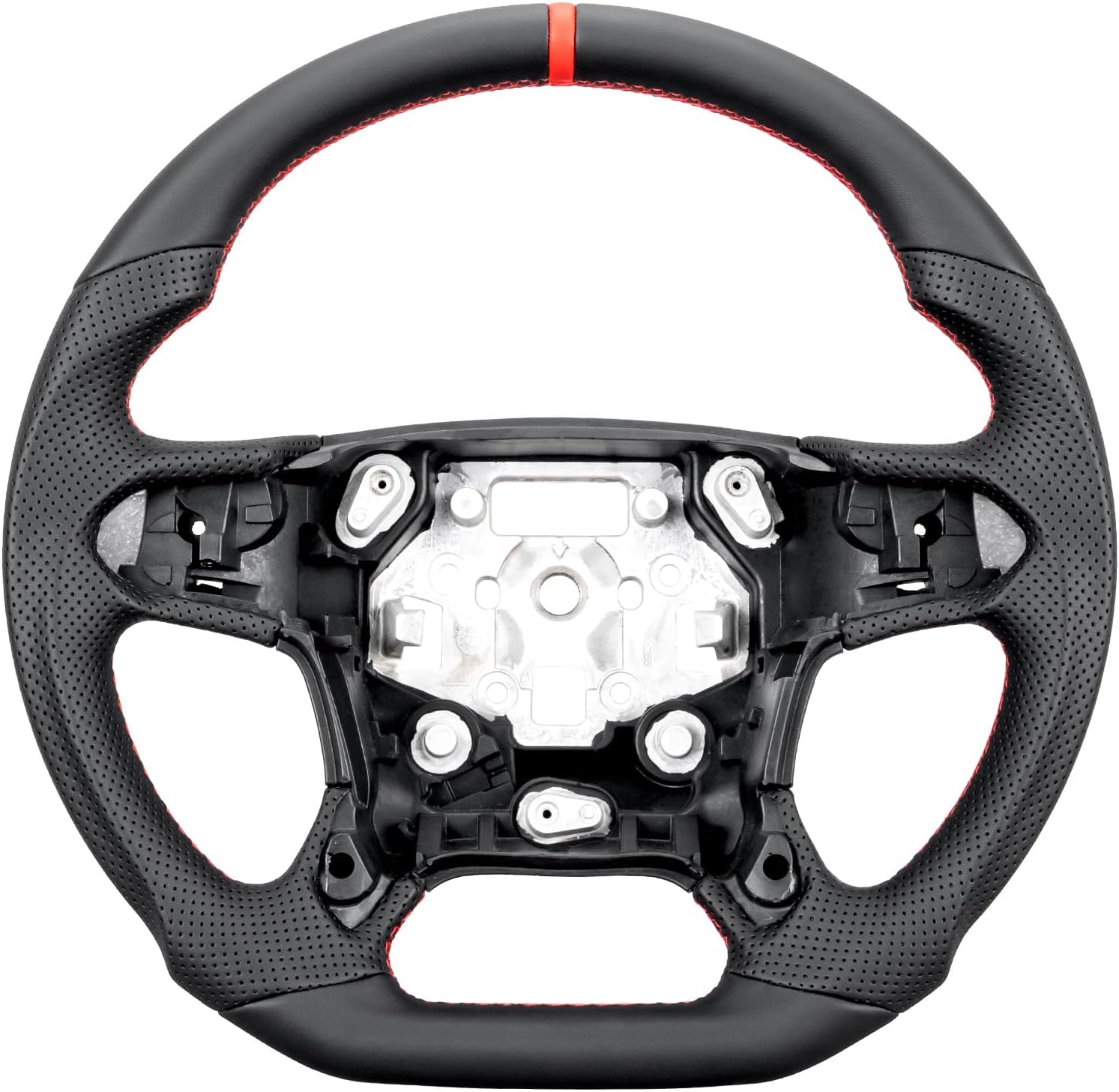 Handcrafted Flat Bottom Hydro Dip Carbon Fiber Steering Wheel Fit for Chevrolet Silverado/Suburban/Tahoe 2014-2018, Red Center Line with Perforated Leather Grip